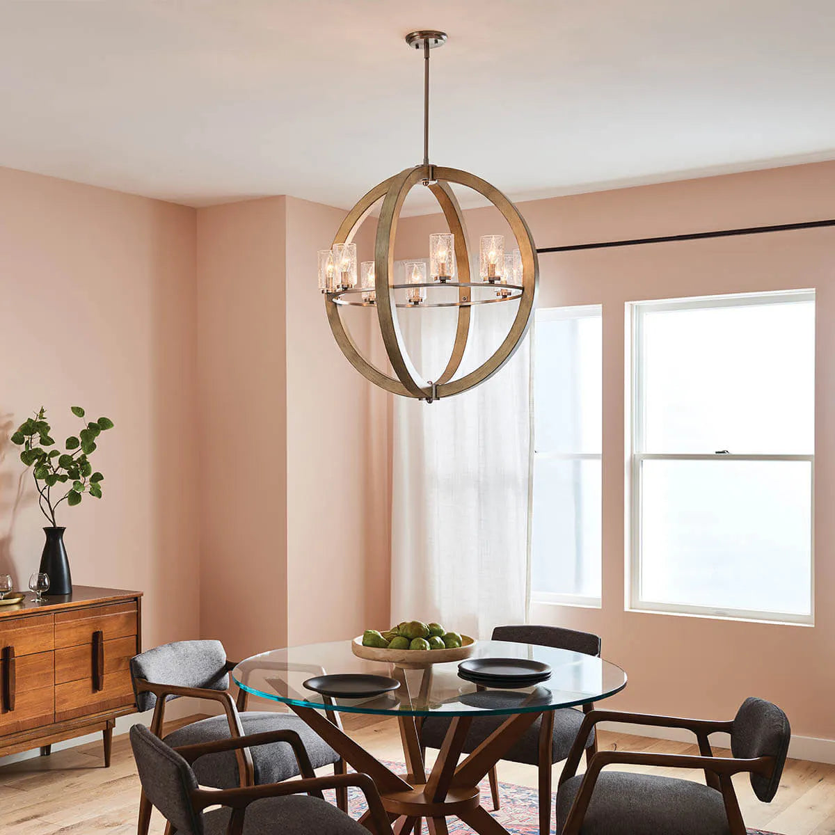 Grand Bank 30" 8-Light Chandelier 1-Tier with Clear seeded glass, Distressed antique gray Finish - Bees Lighting