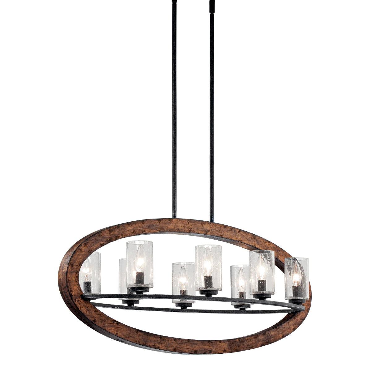 Grand Bank 36" 8-Light Linear Chandelier with Clear seeded glass, Auburn stained Finish - Bees Lighting