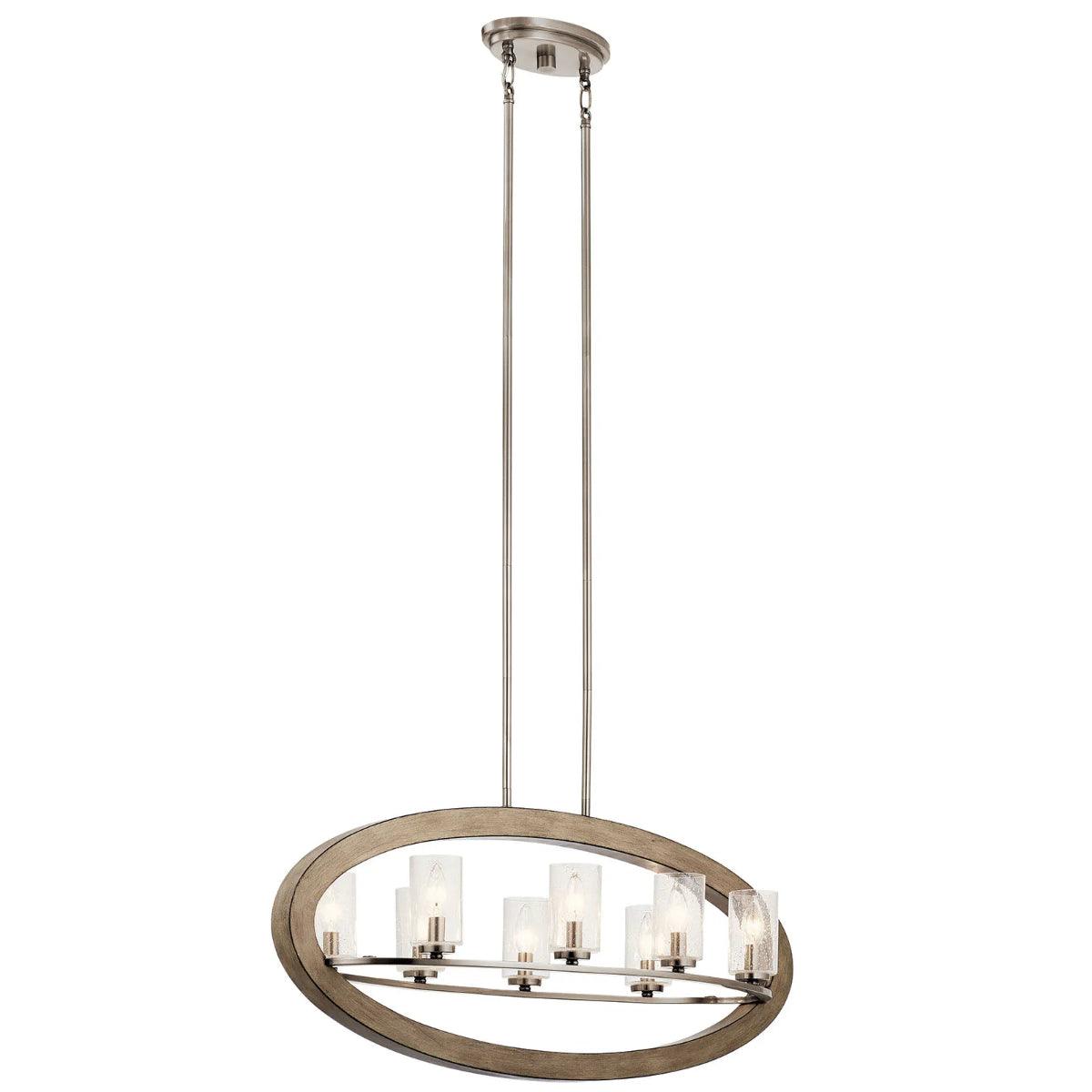 Grand Bank 36" 8-Light Linear Chandelier with Clear seeded glass, Distressed antique gray Finish - Bees Lighting