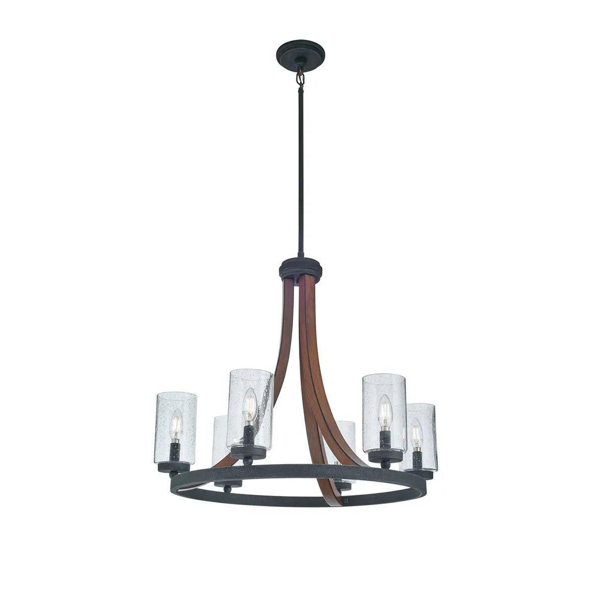 Grand Bank 25" 6-Light Chandelier 1-Tier with Clear seeded glass, Auburn stained Finish - Bees Lighting