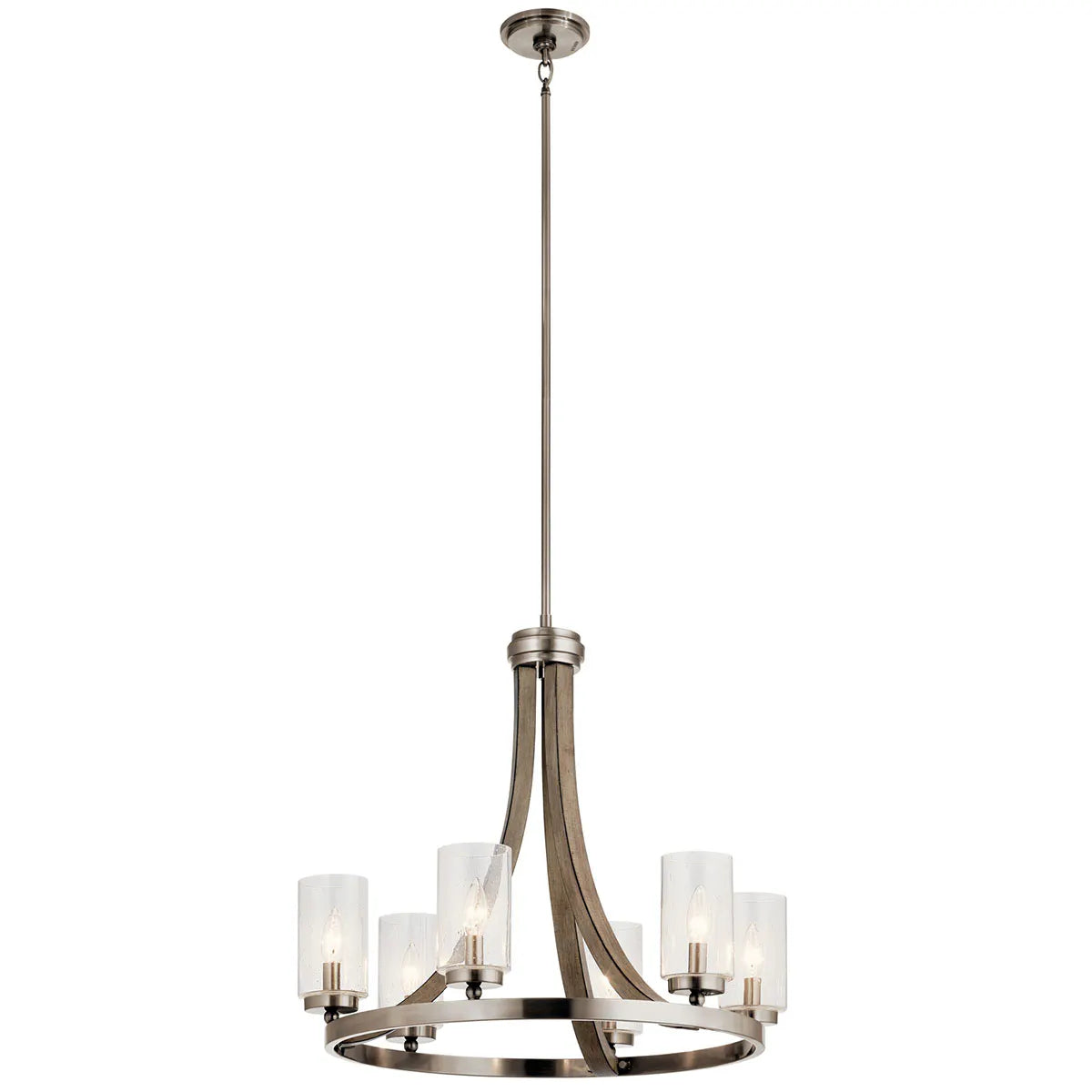 Grand Bank 25" 6-Light Chandelier 1-Tier with Clear seeded glass, Distressed antique gray Finish - Bees Lighting
