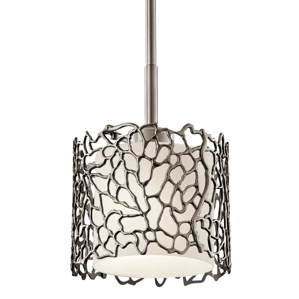 Silver Coral 10" 1 Light Mini Pendant Light, Classic Pewter Finish - Bees Lighting