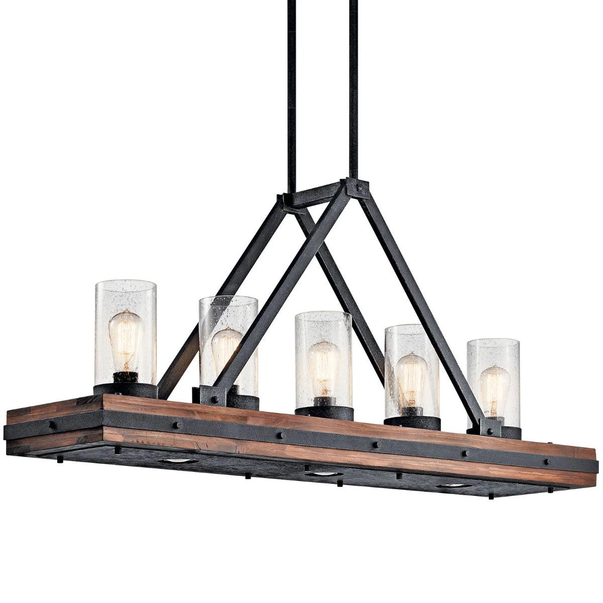 Colerne 47" 5-Light Linear Chandelier with Clear Seeded Glass, Auburn Stained Finish - Bees Lighting