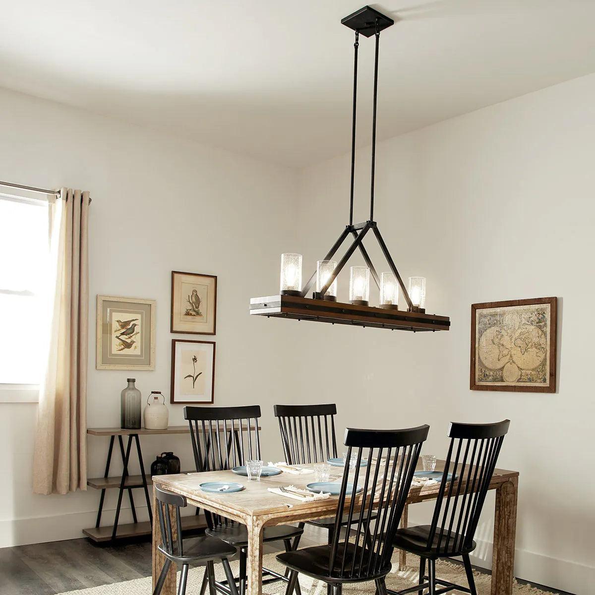 Colerne 47" 5-Light Linear Chandelier with Clear Seeded Glass, Auburn Stained Finish - Bees Lighting