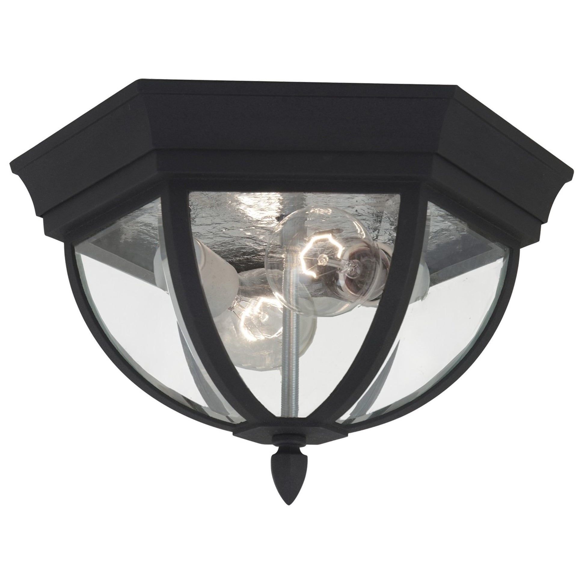 Wynfield 13" 2-Light Outdoor Flush Mount, Black Finish with Clear Glass - Bees Lighting