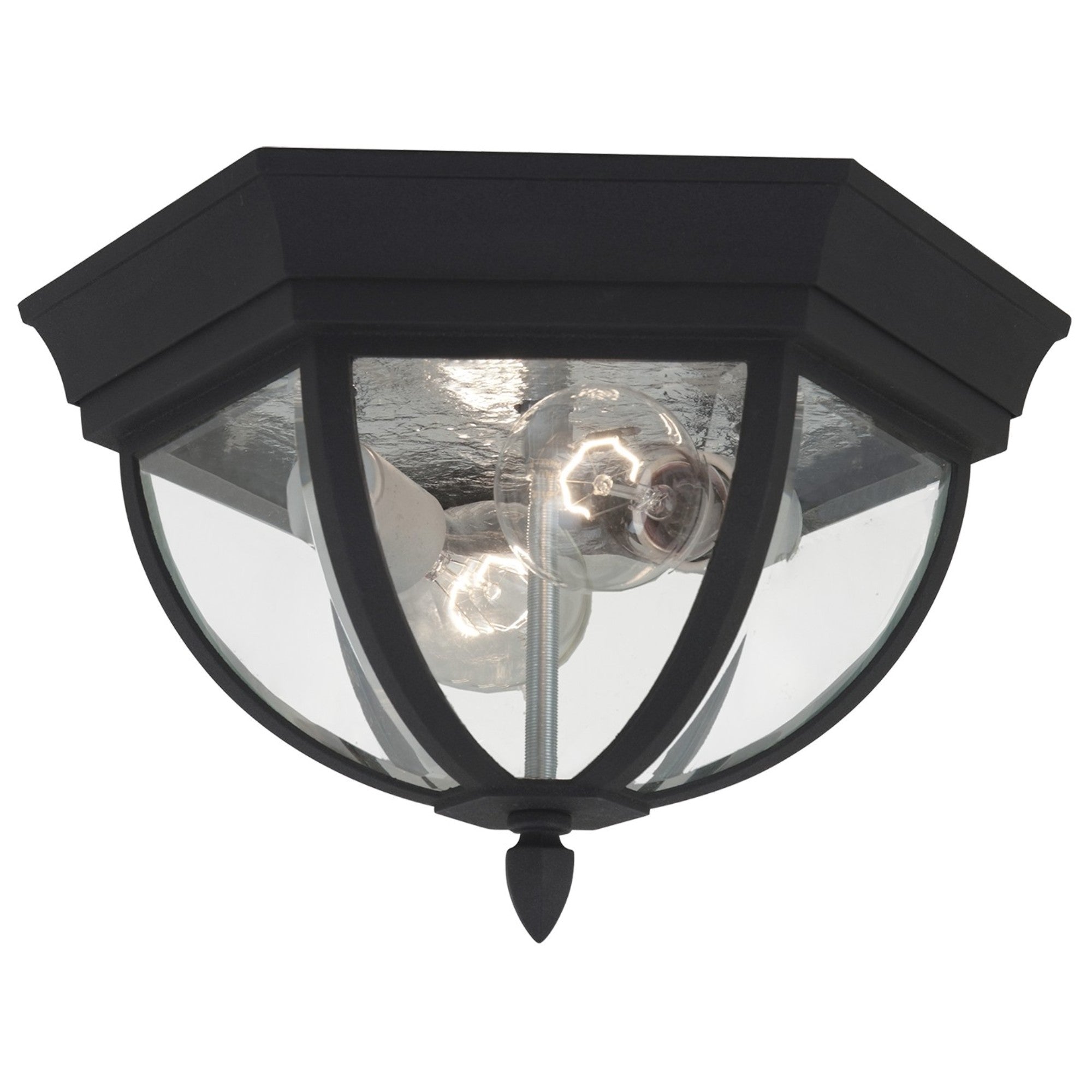 Wynfield 13" 2-Light Outdoor Flush Mount, Black Finish with Clear Glass - Bees Lighting