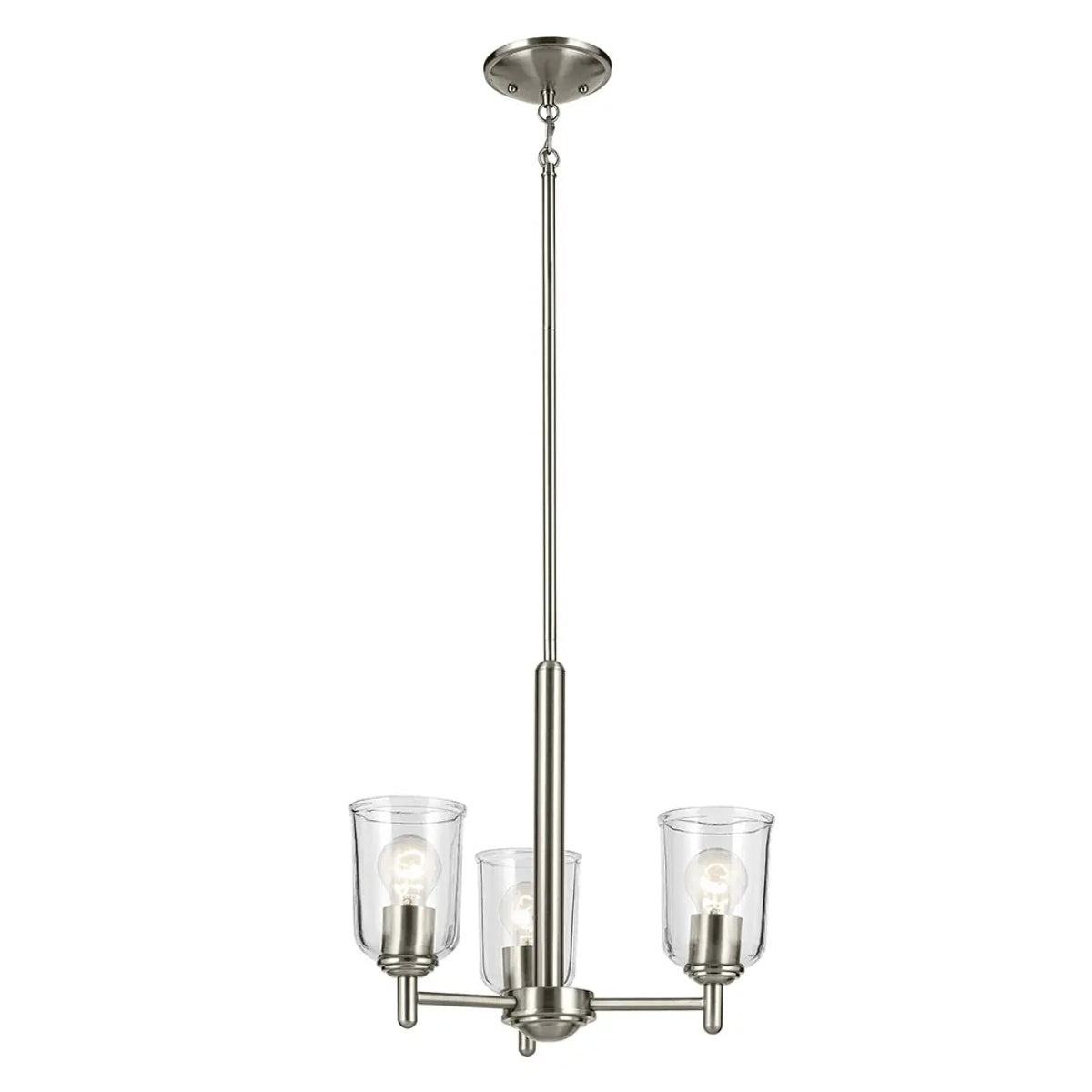 Shailene 18" 3-Light Mini Chandelier with Clear Glass, Brushed Nickel Finish - Bees Lighting
