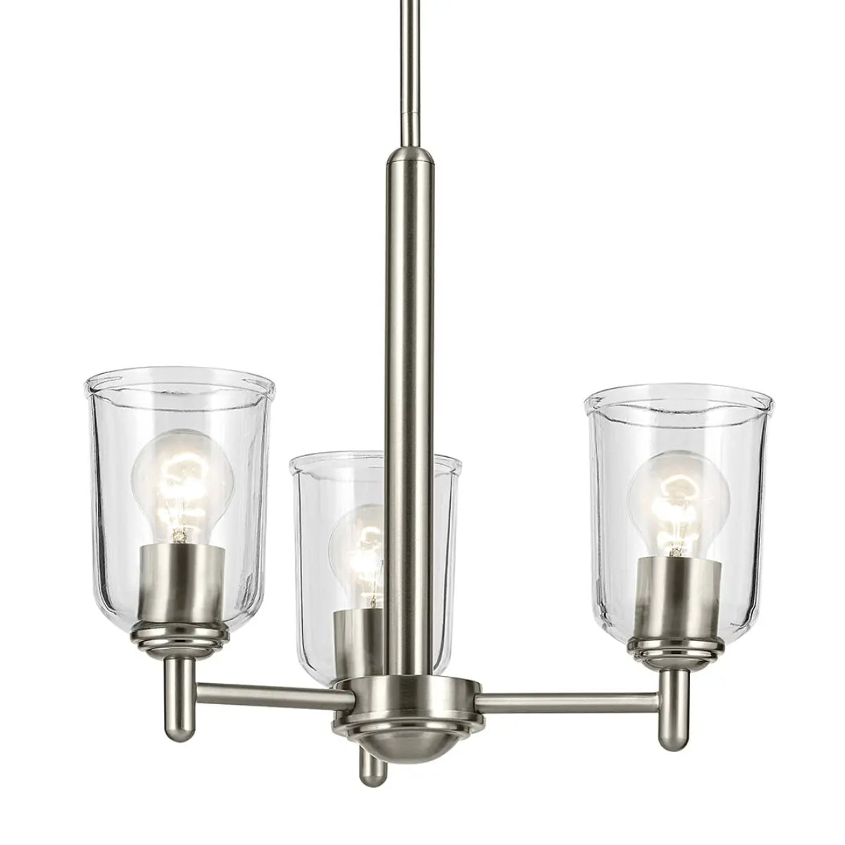Shailene 18" 3-Light Mini Chandelier with Clear Glass, Brushed Nickel Finish - Bees Lighting