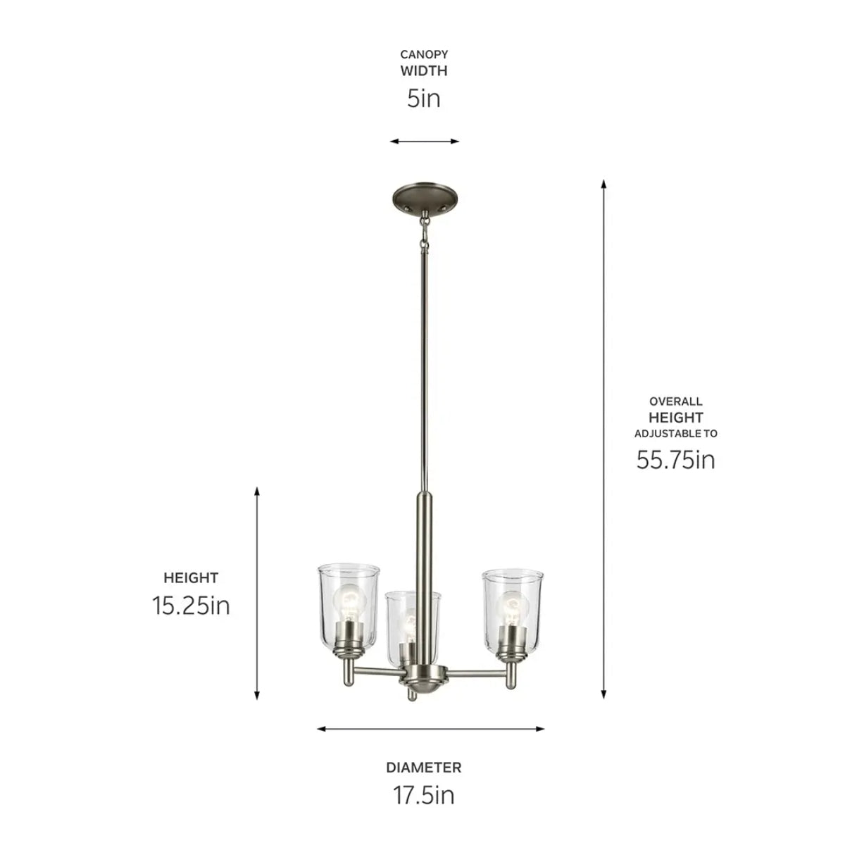 Shailene 18" 3-Light Mini Chandelier with Clear Glass, Brushed Nickel Finish - Bees Lighting