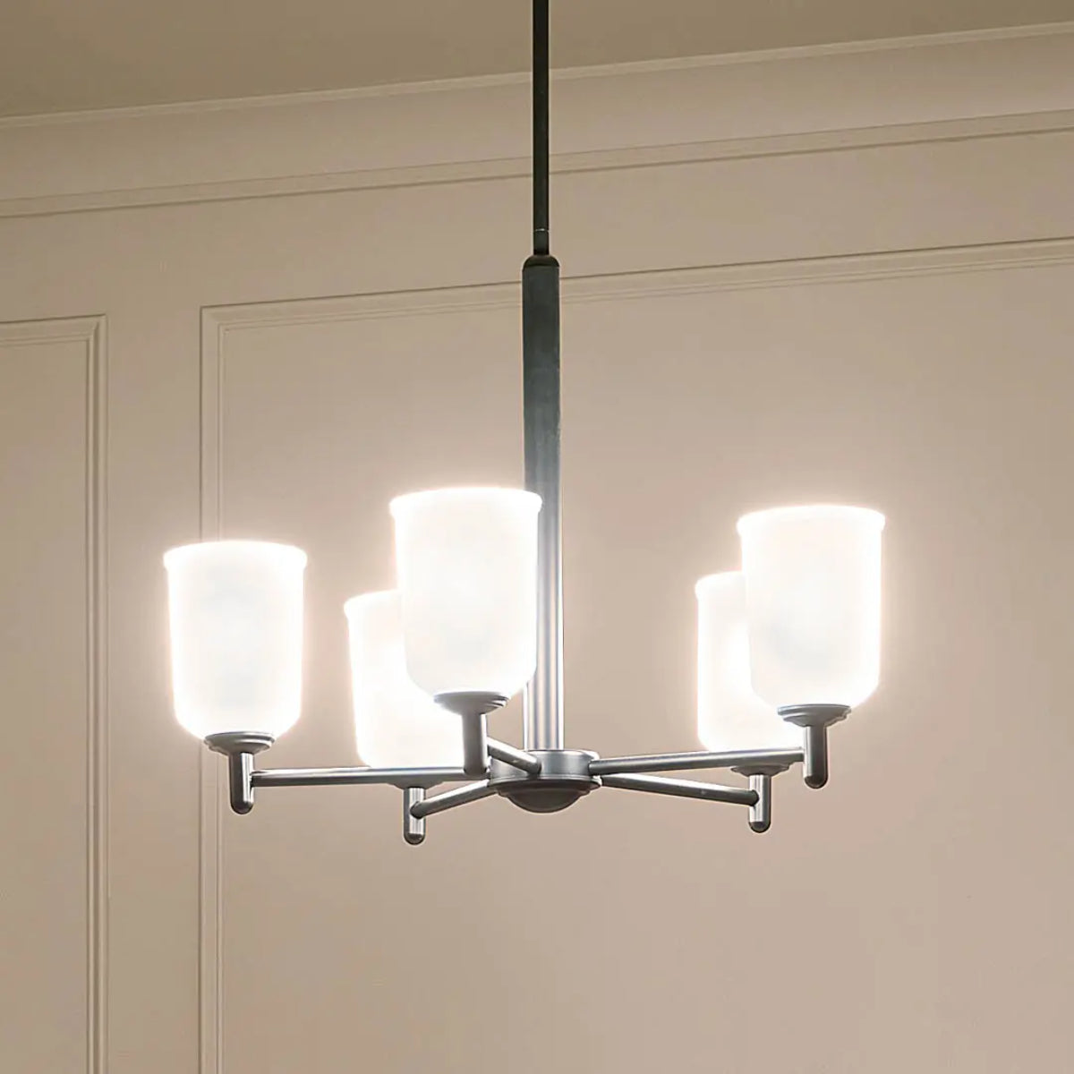 Shailene 24" 5-Light Chandelier with Clear Satin Etched Glass, Black Finish - Bees Lighting