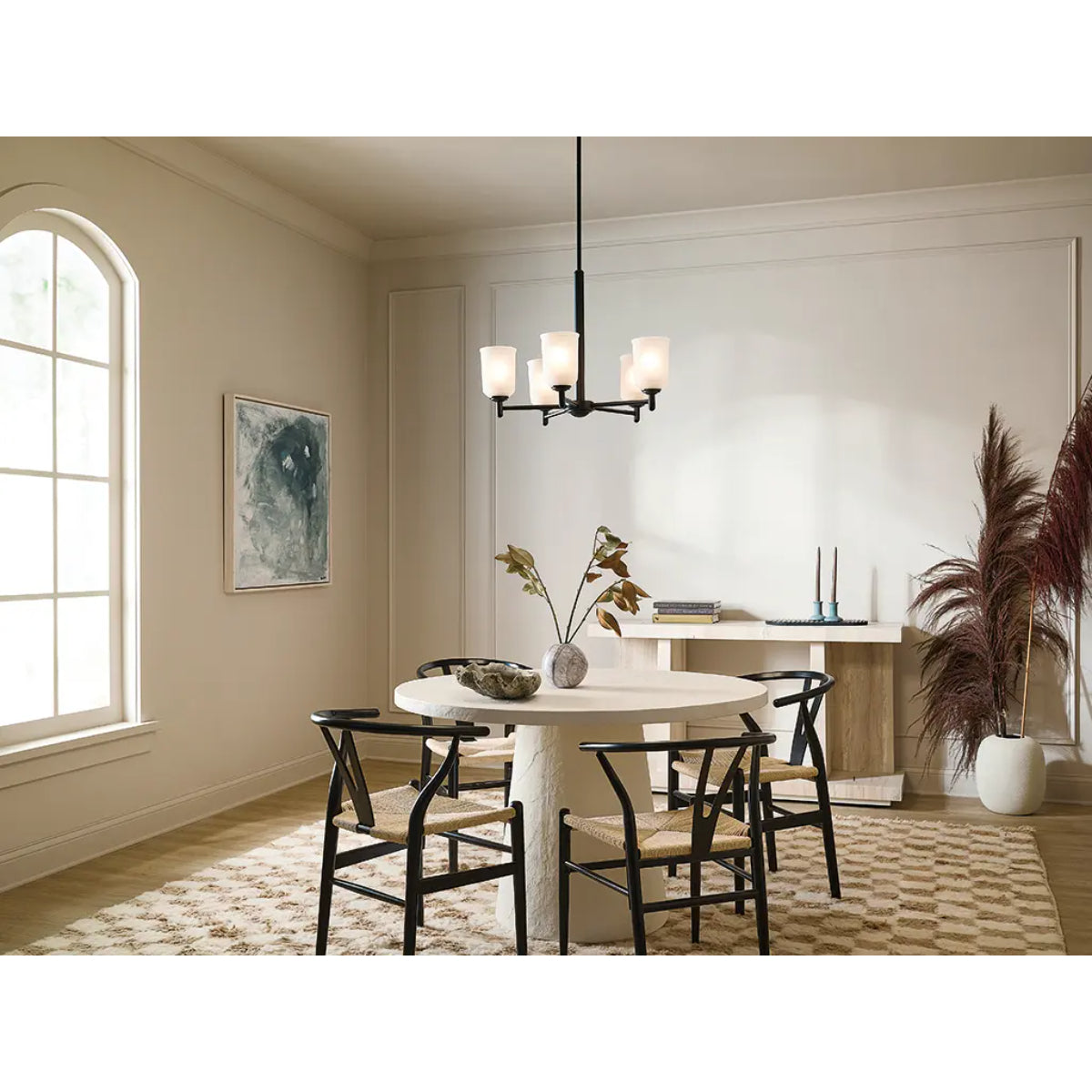 Shailene 24" 5-Light Chandelier with Clear Satin Etched Glass, Black Finish - Bees Lighting