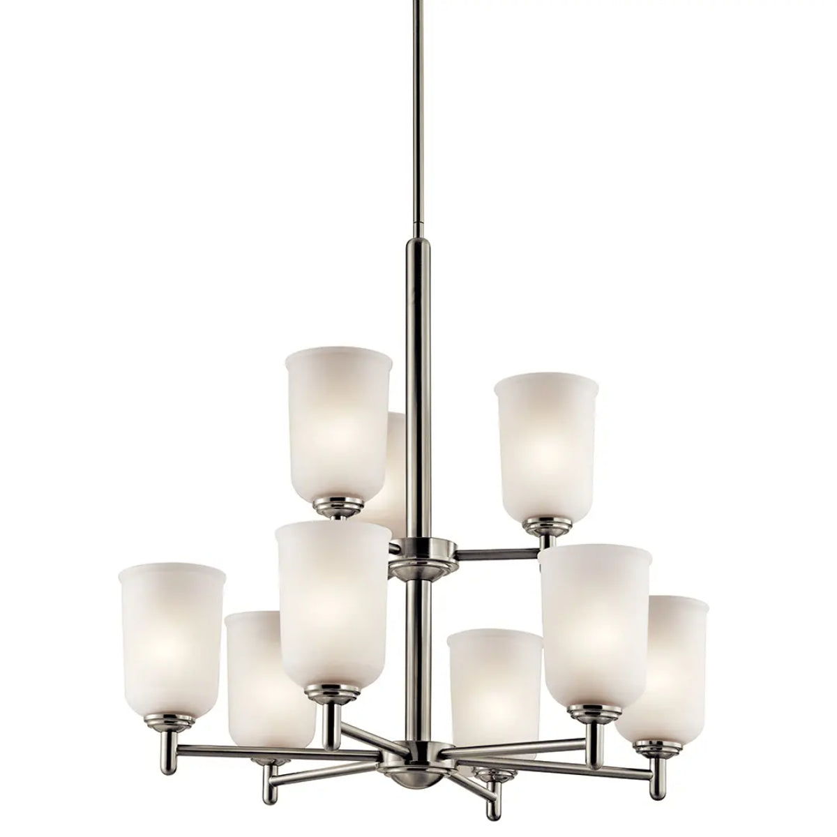 Shailene 27" 9-Light Chandelier with Clear Satin Etched Glass, Brushed Nickel Finish - Bees Lighting
