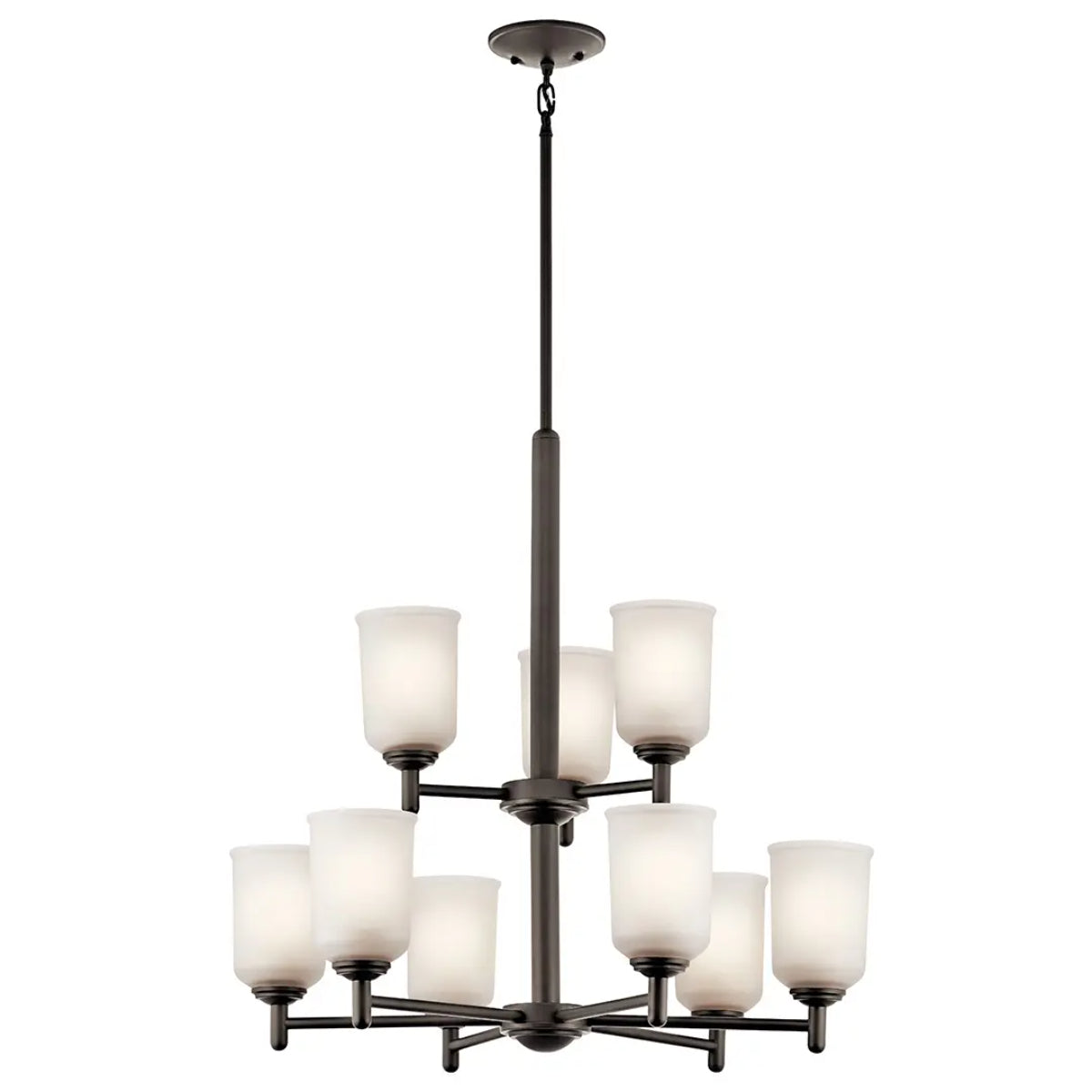 Shailene 27" 9-Light Chandelier with Clear Satin Etched Glass, Olde Bronze Finish - Bees Lighting