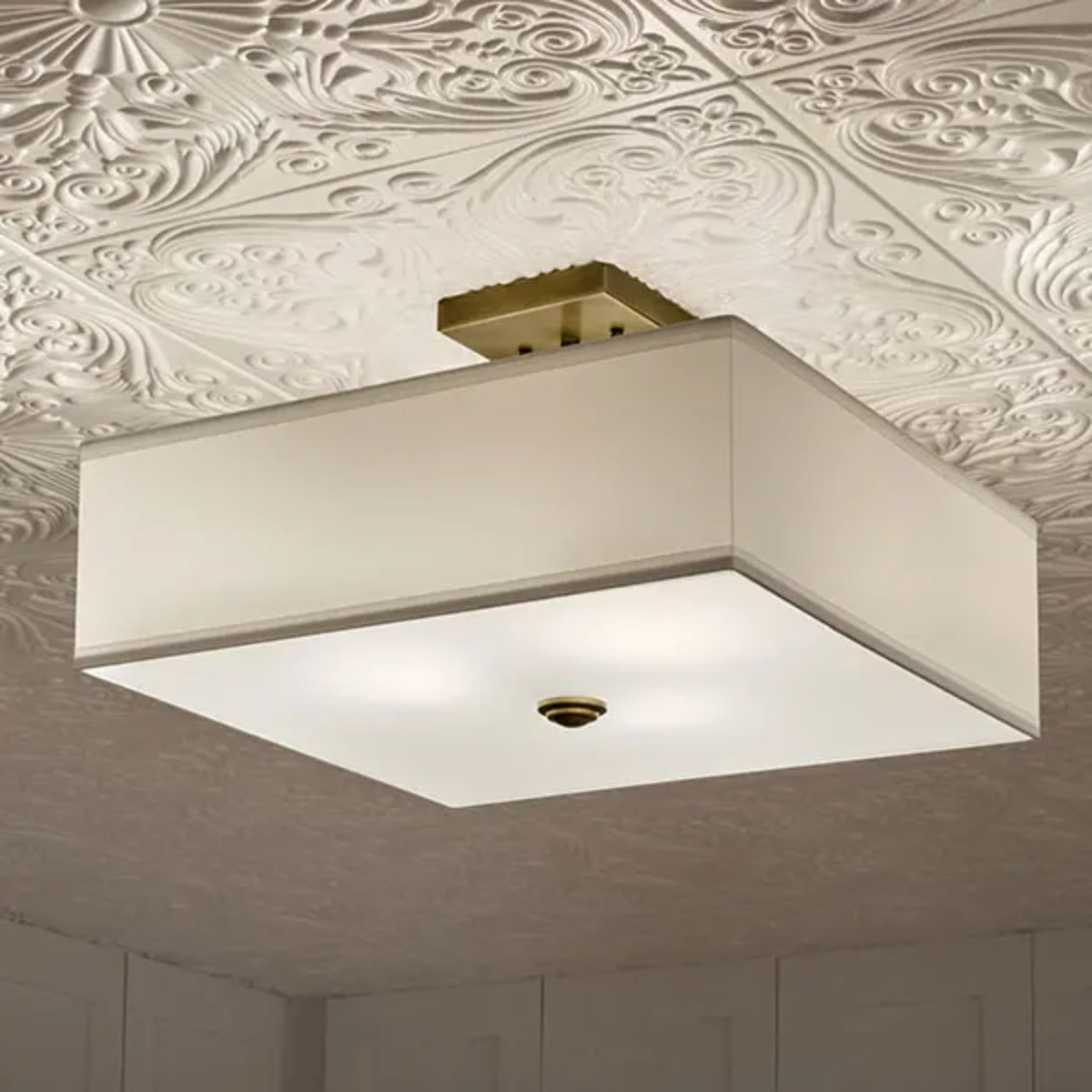 Shailene 18" 3-Light Square Semi-Flush Mount, Natural Brass Finish - Bees Lighting