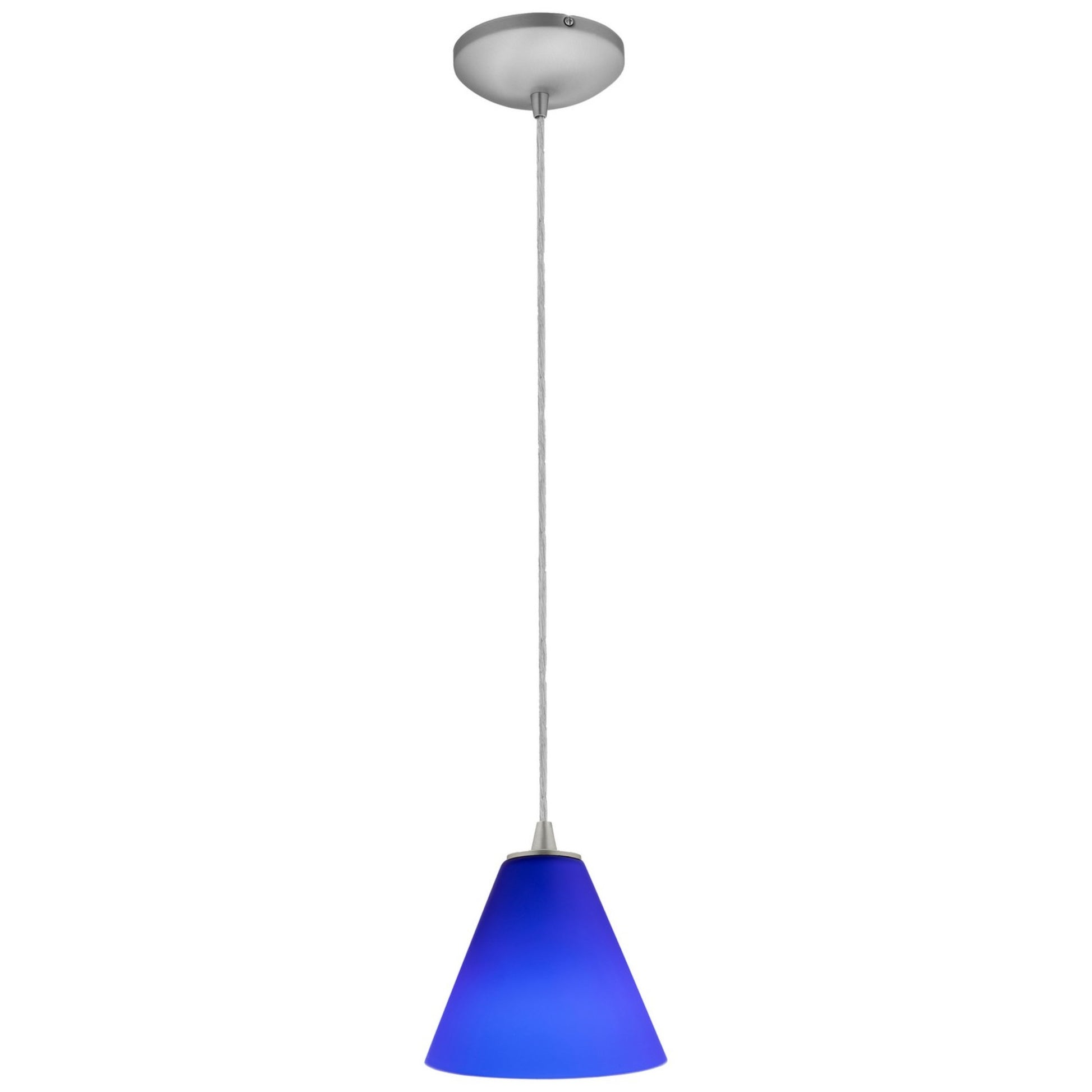 Martini 7" Pendant, Brushed Steel Finish, Cobalt Diffuser, Cord - Bees Lighting