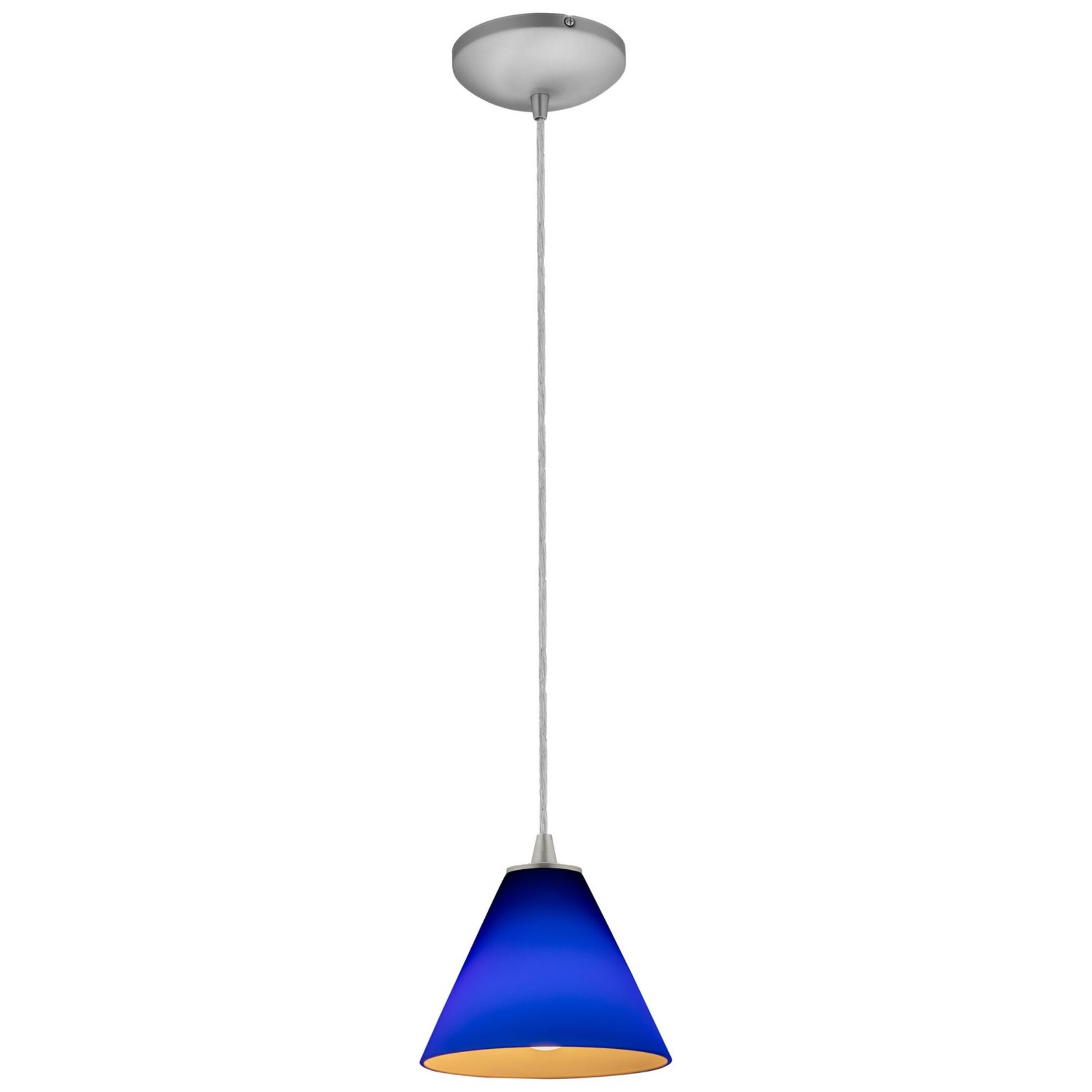 Martini 7" Pendant, Brushed Steel Finish, Cobalt Diffuser, Cord - Bees Lighting