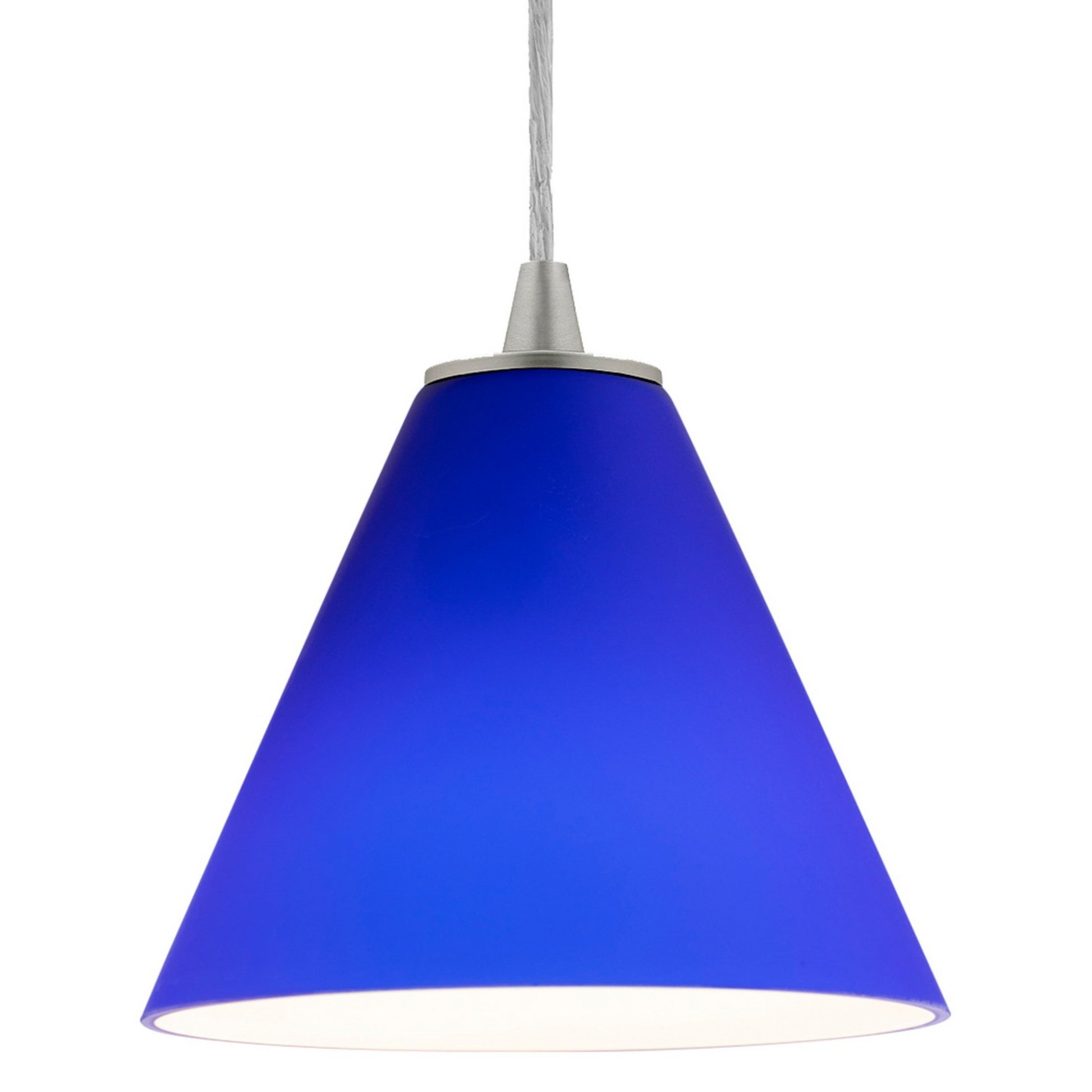 Martini 7" Pendant, Brushed Steel Finish, Cobalt Diffuser, Cord - Bees Lighting