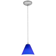Martini 7" Pendant, Brushed Steel Finish, Cobalt Diffuser, Cord - Bees Lighting