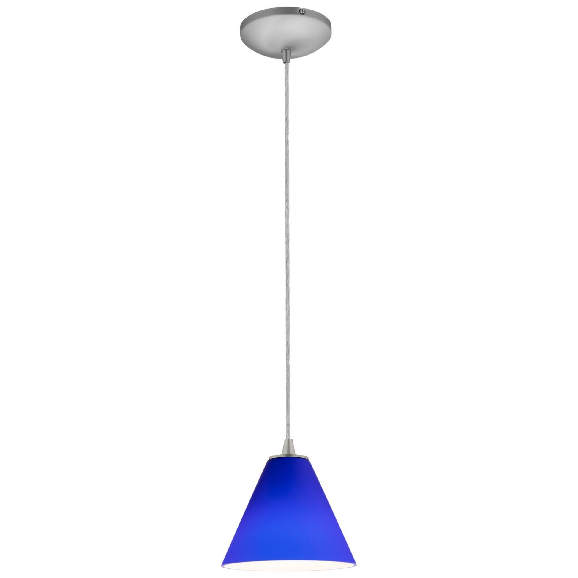 Martini 7" Pendant, Brushed Steel Finish, Cobalt Diffuser, Cord - Bees Lighting