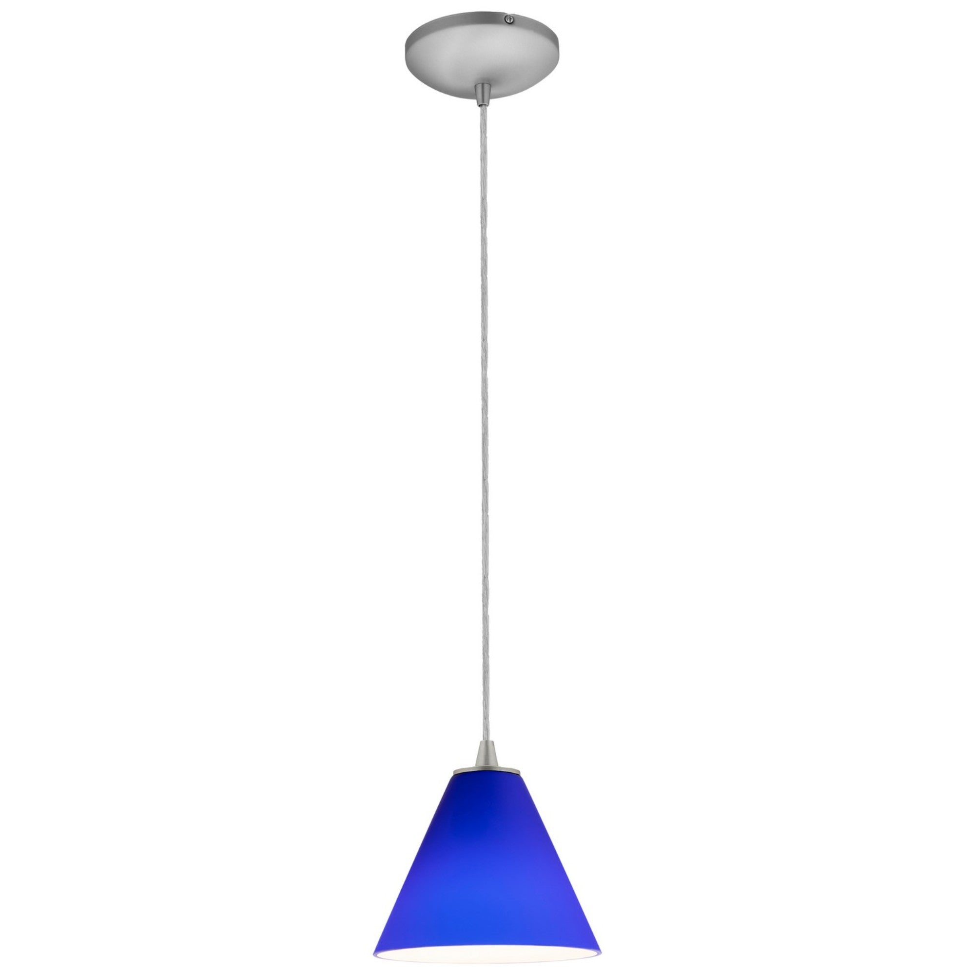 Martini 7" Pendant, Brushed Steel Finish, Cobalt Diffuser, Cord