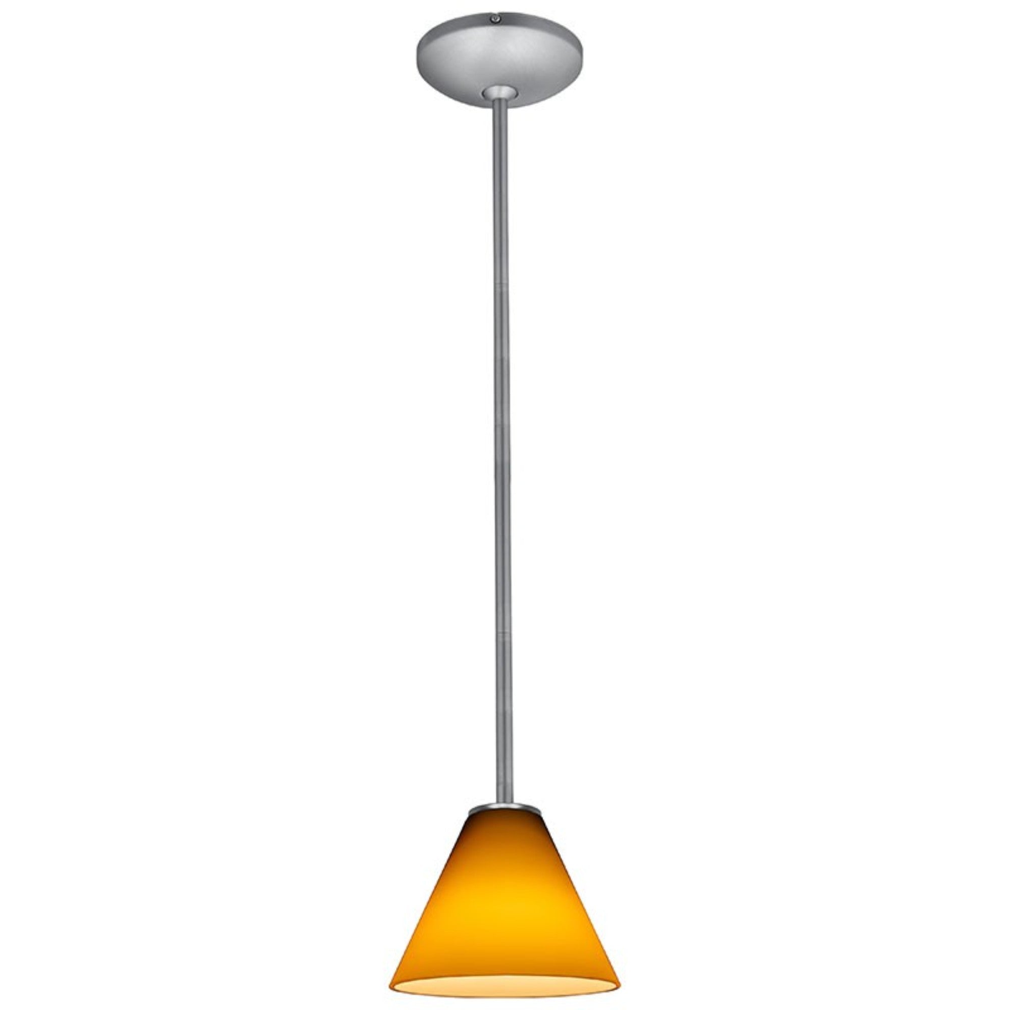 Martini 7" Pendant, Brushed Steel Finish, Amber Diffuser, Rod - Bees Lighting