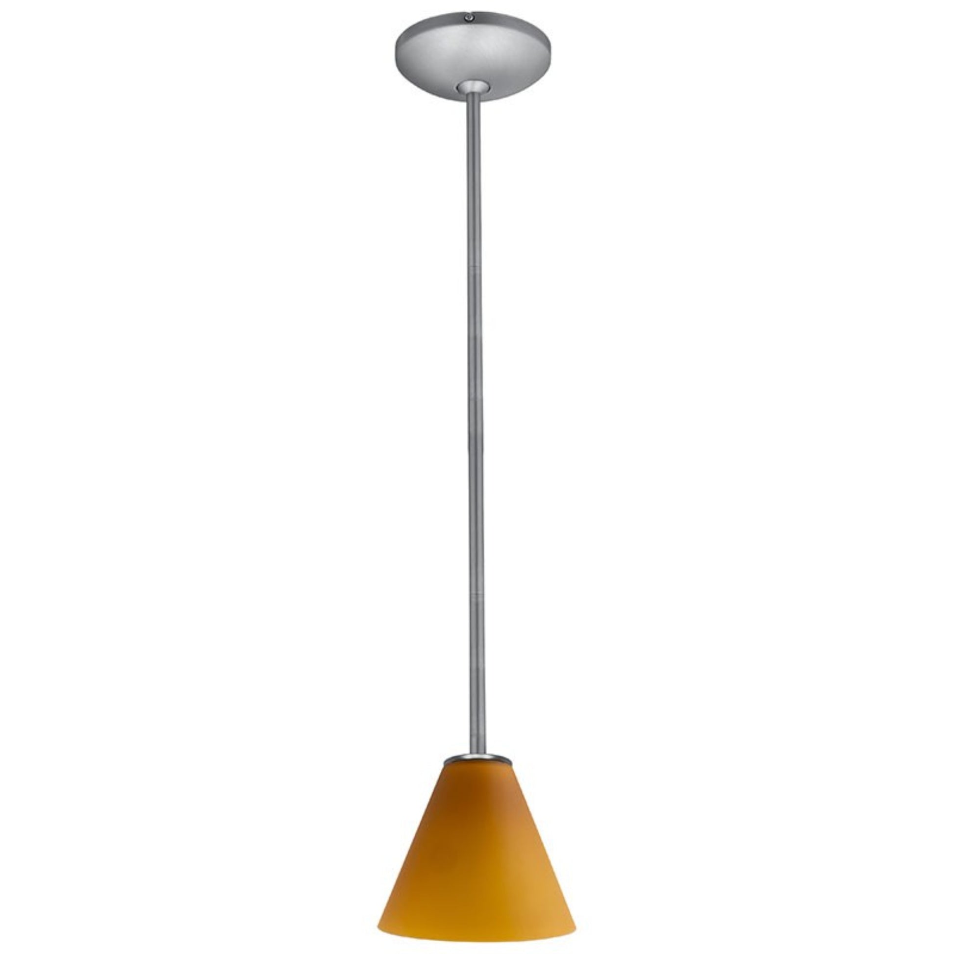 Martini 7" Pendant, Brushed Steel Finish, Amber Diffuser, Rod - Bees Lighting
