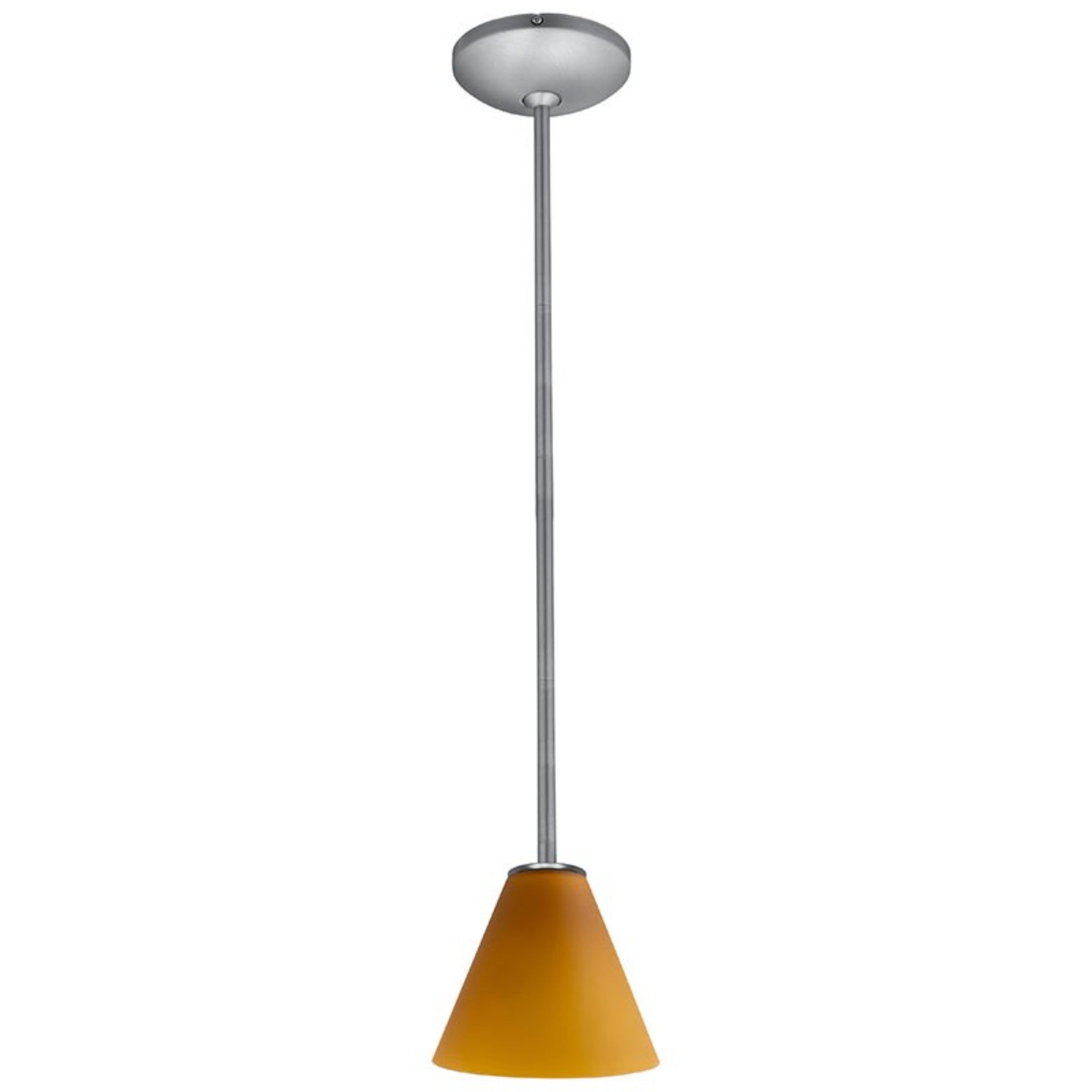 Martini 7" Pendant, Brushed Steel Finish, Amber Diffuser, Rod - Bees Lighting