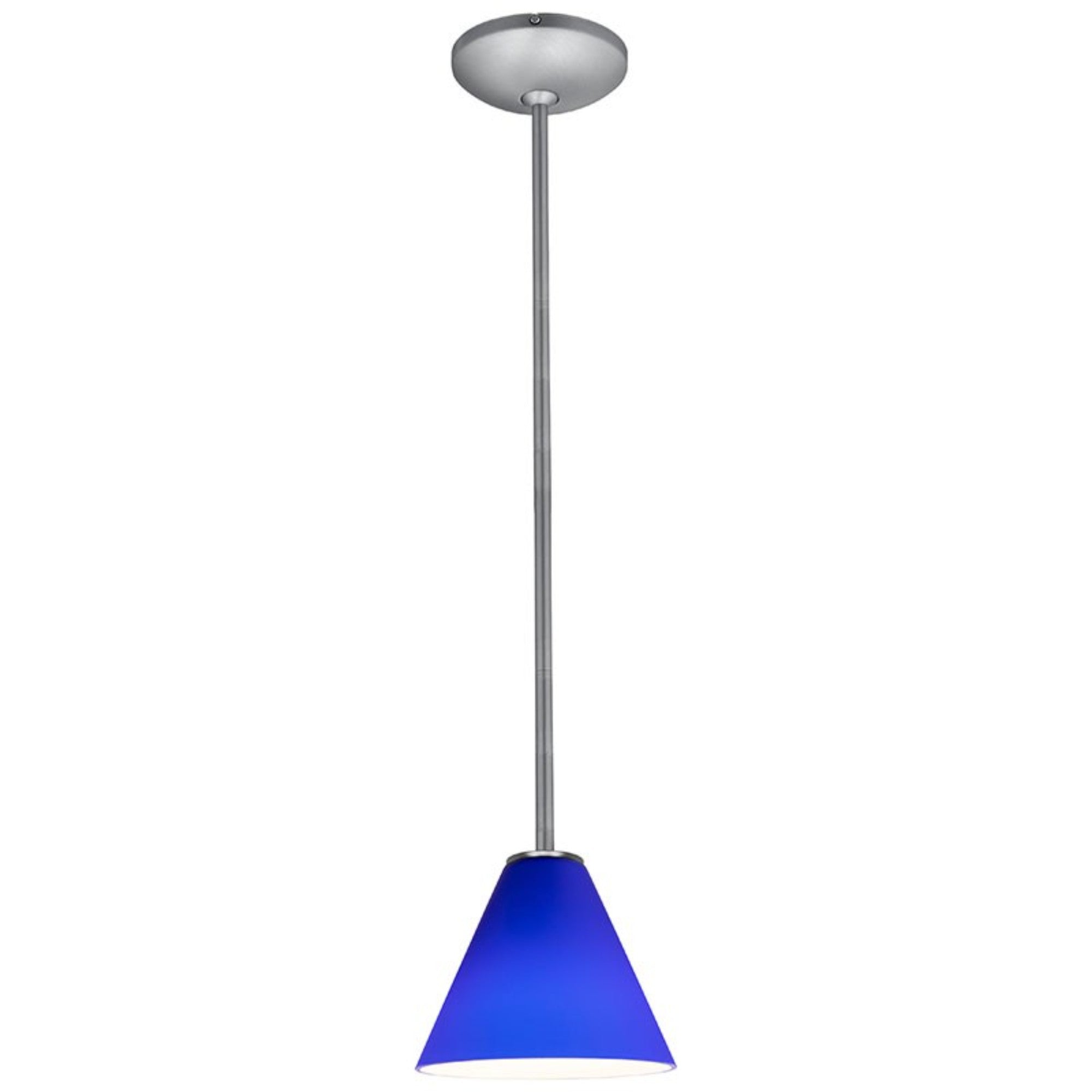 Martini 7" Pendant, Brushed Steel Finish, Cobalt Diffuser, Rod - Bees Lighting
