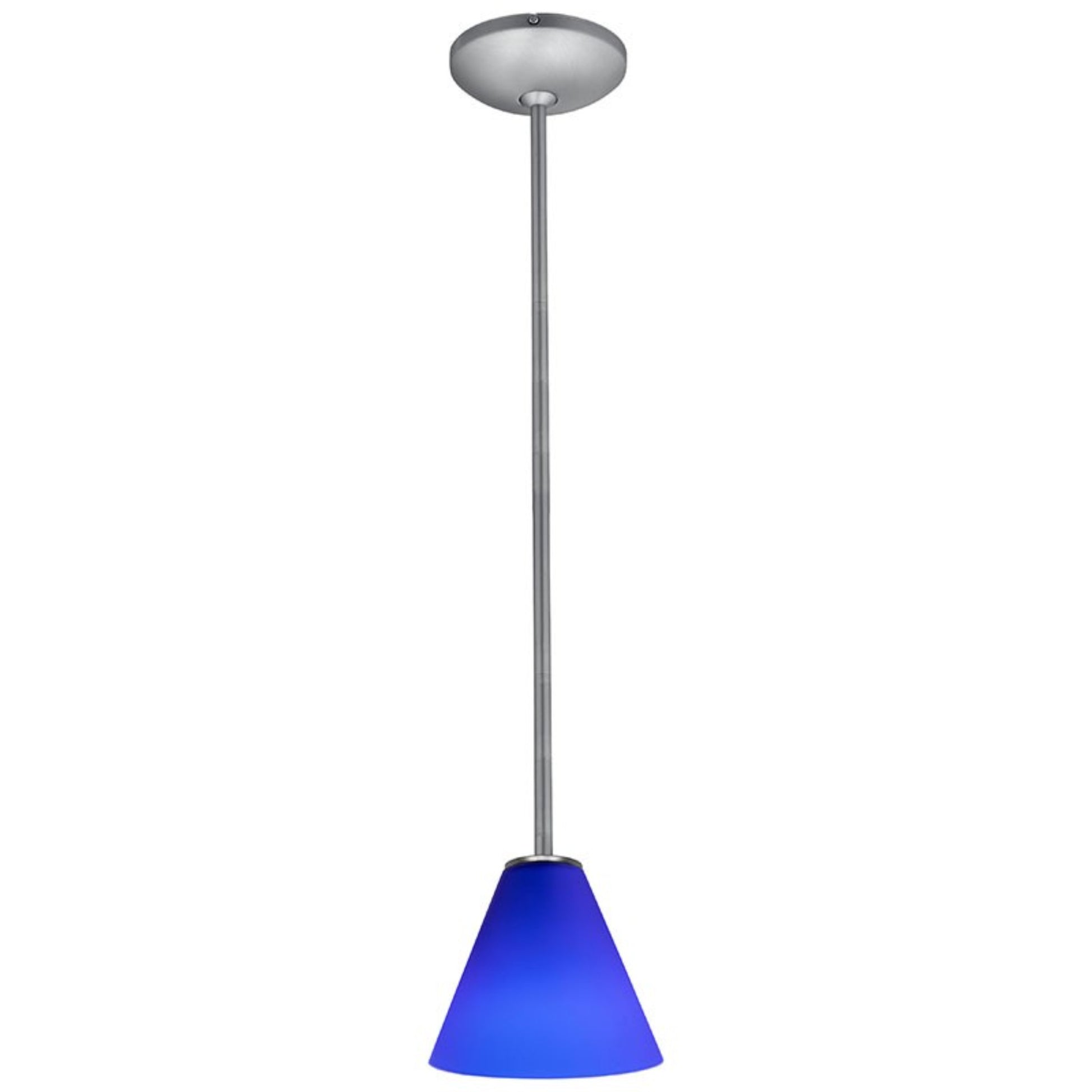 Martini 7" Pendant, Brushed Steel Finish, Cobalt Diffuser, Rod - Bees Lighting