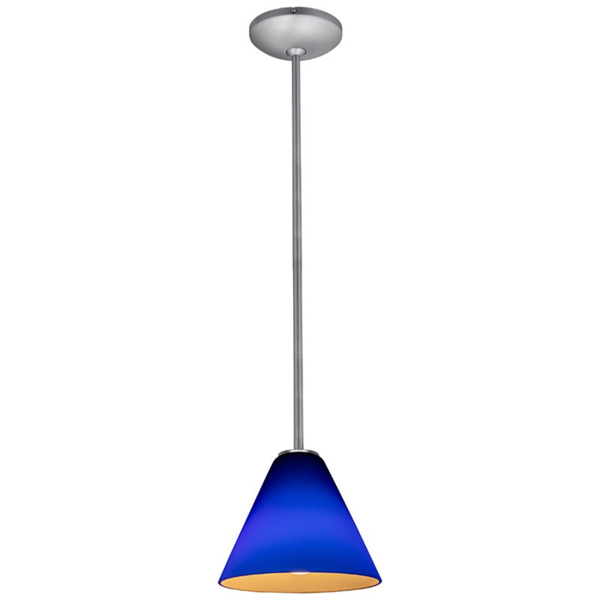 Martini 7" Pendant, Brushed Steel Finish, Cobalt Diffuser, Rod - Bees Lighting
