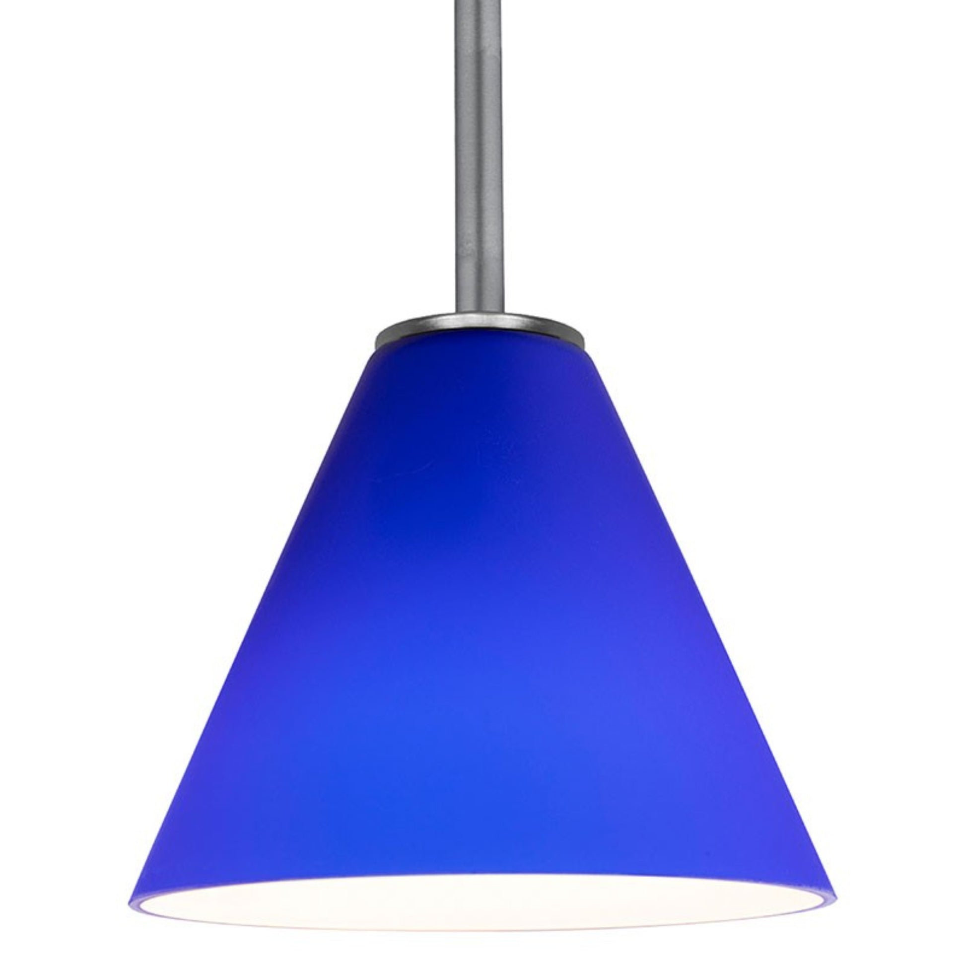 Martini 7" Pendant, Brushed Steel Finish, Cobalt Diffuser, Rod - Bees Lighting