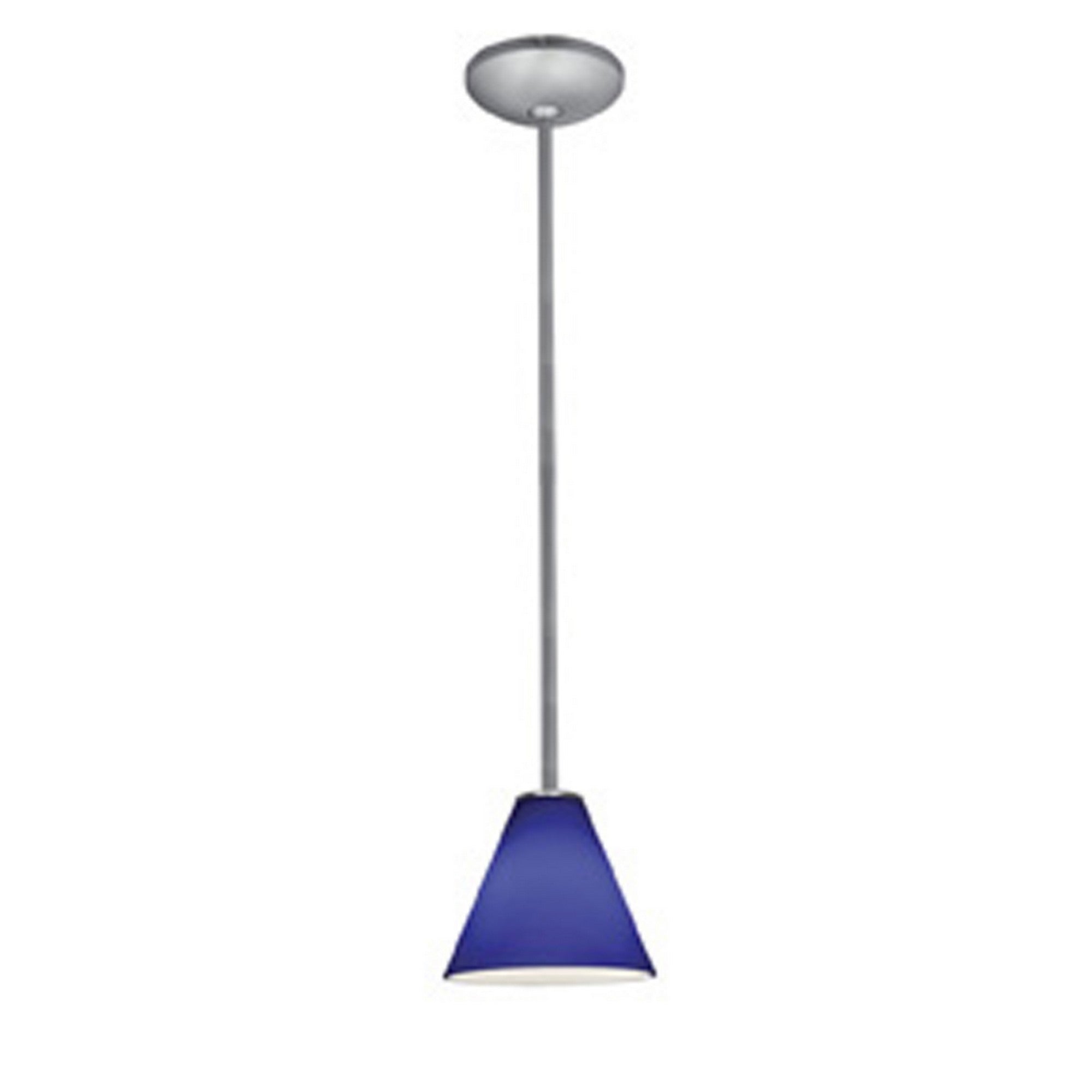 Martini 7" Pendant, Brushed Steel Finish, Cobalt Diffuser, Rod - Bees Lighting
