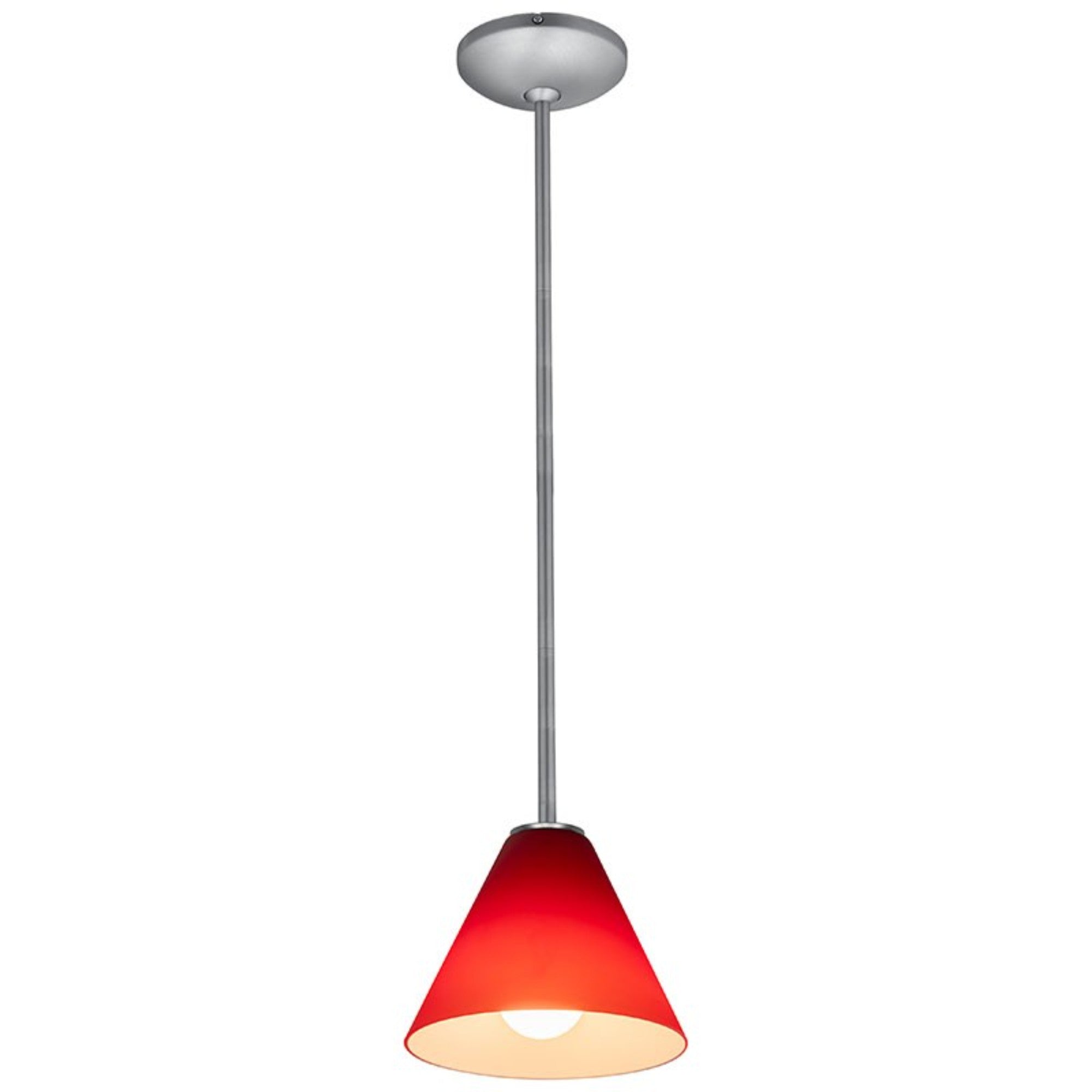 Martini 7" Pendant, Brushed Steel Finish, Red Diffuser, Rod