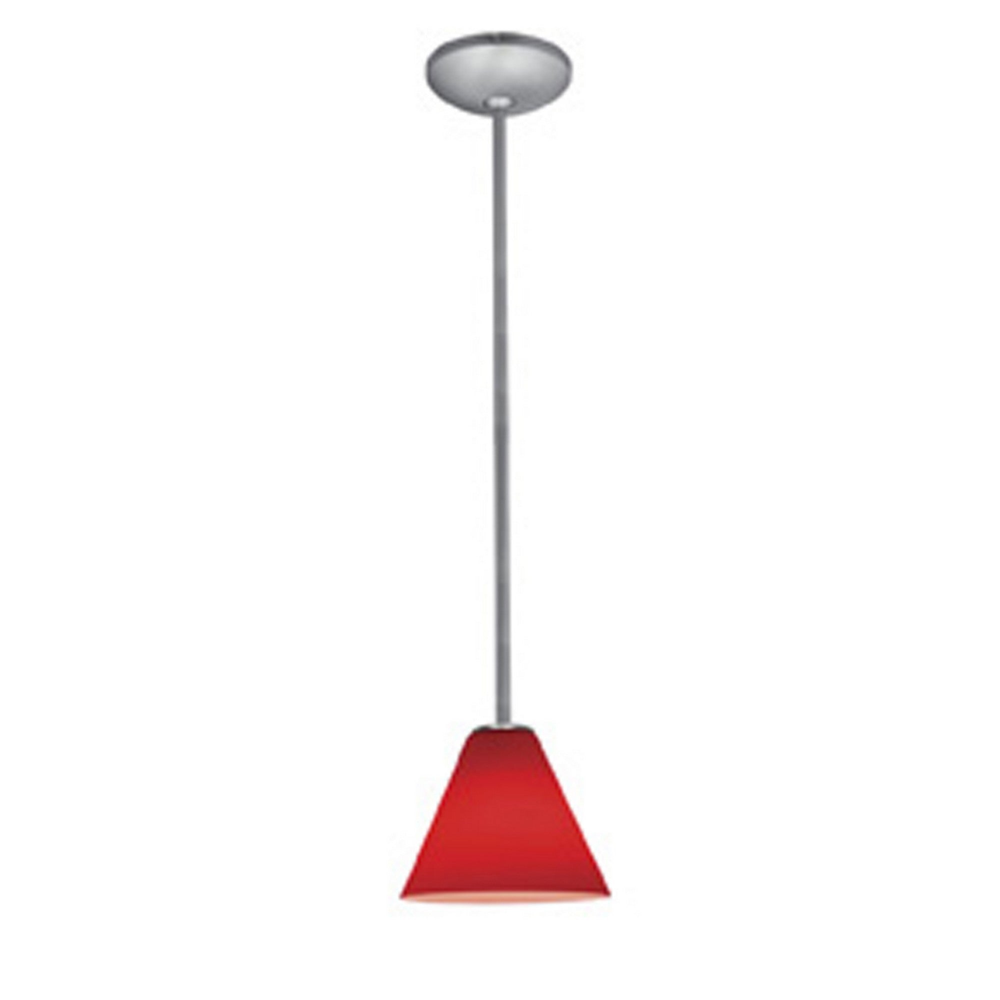 Martini 7" Pendant, Brushed Steel Finish, Red Diffuser, Rod