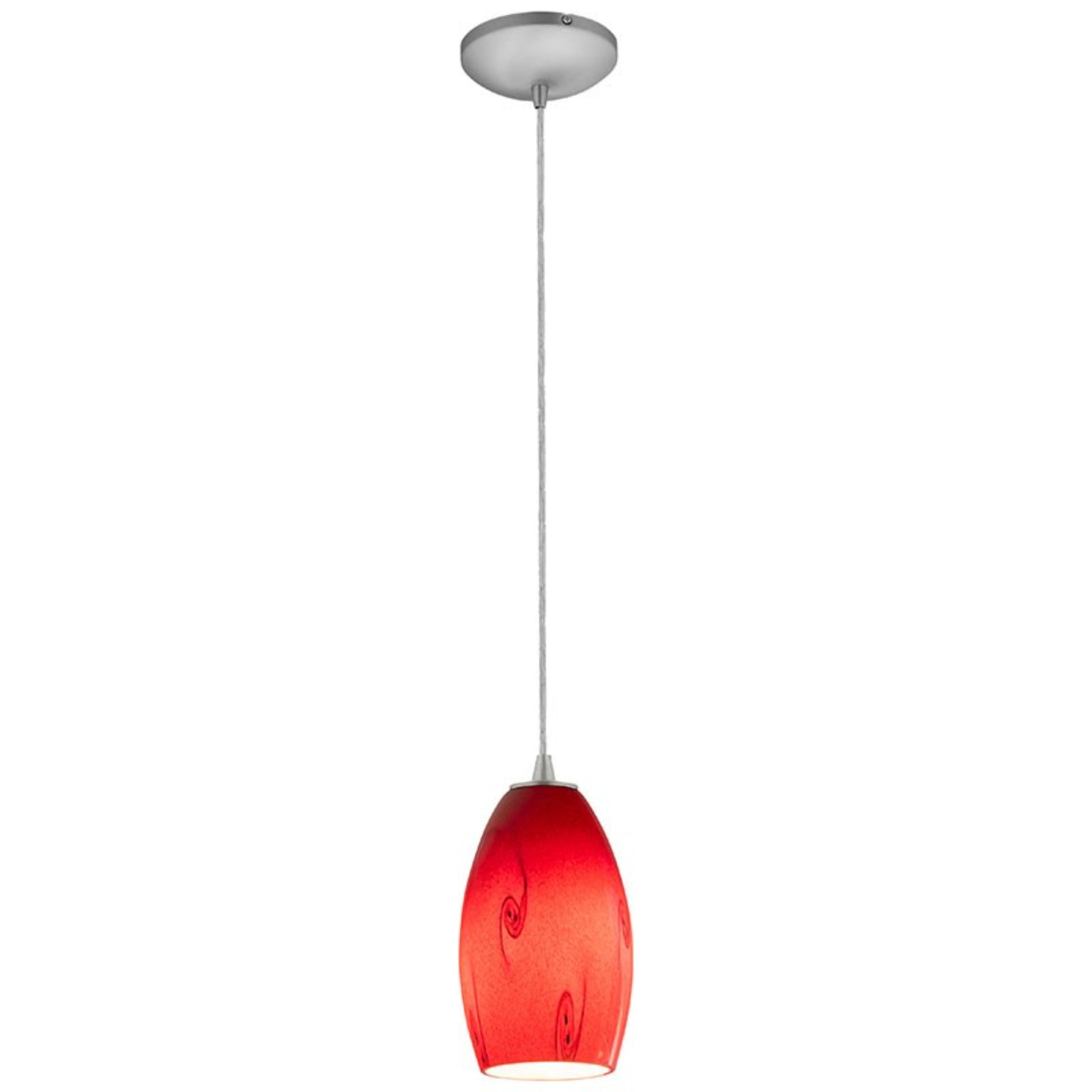 Merlot 8" Pendant, Brushed Steel Finish, Red Sky Diffuser, Cord - Bees Lighting