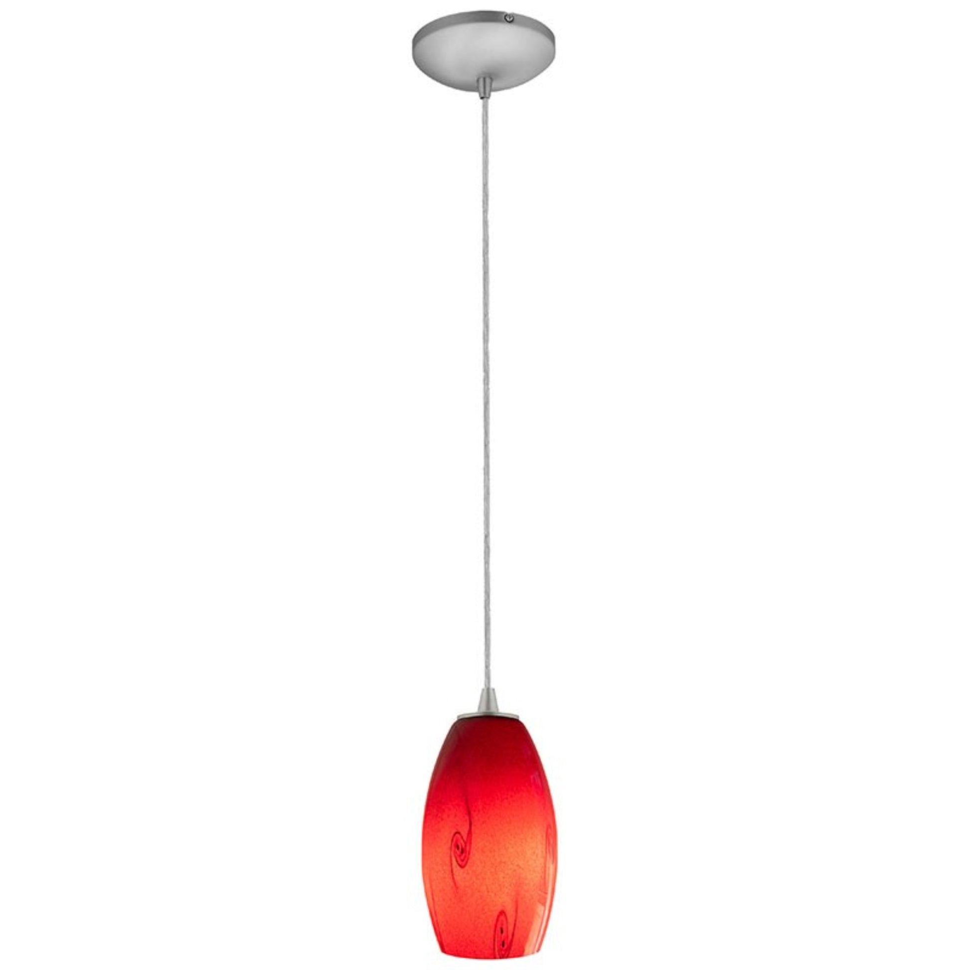 Merlot 8" Pendant, Brushed Steel Finish, Red Sky Diffuser, Cord - Bees Lighting