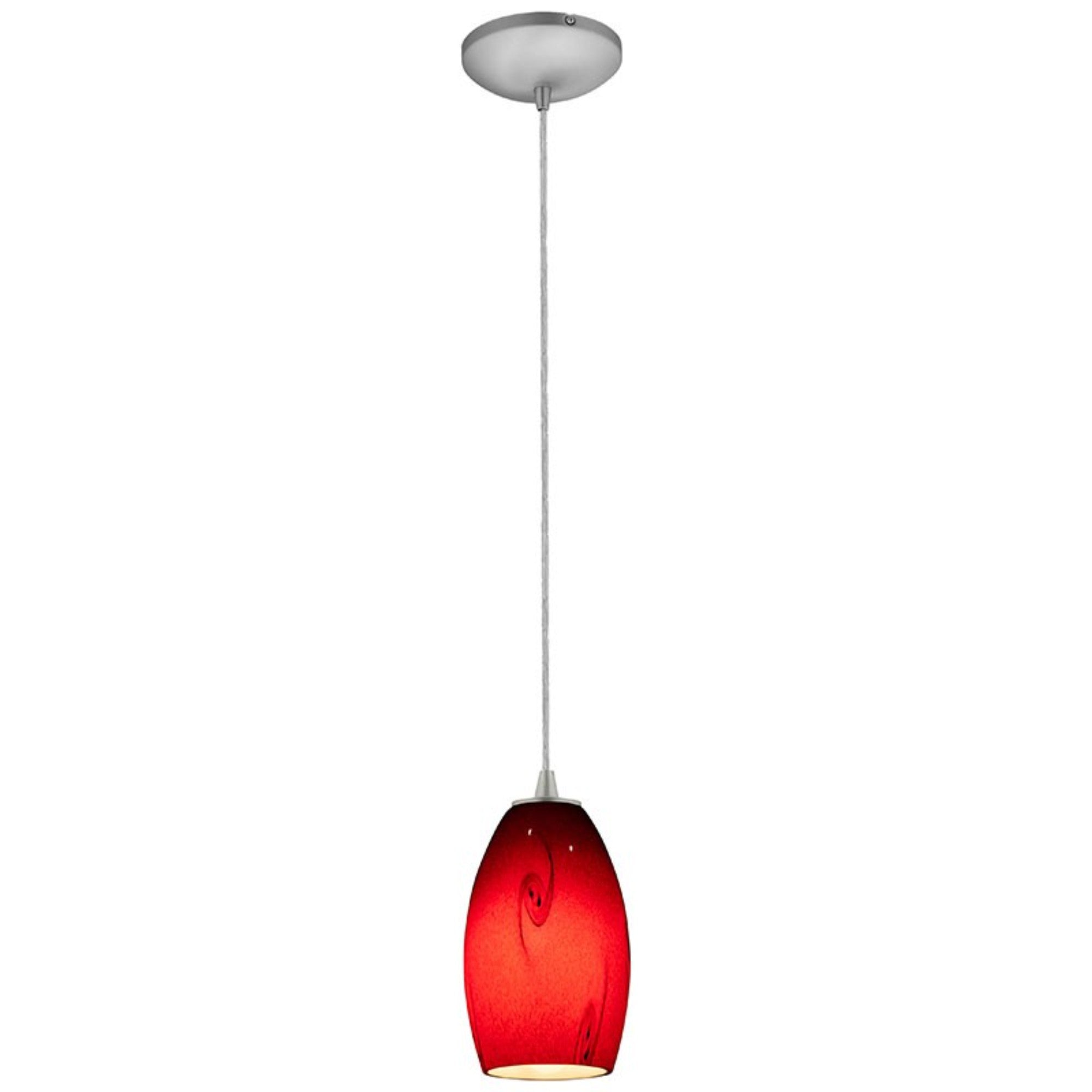 Merlot 8" Pendant, Brushed Steel Finish, Red Sky Diffuser, Cord - Bees Lighting
