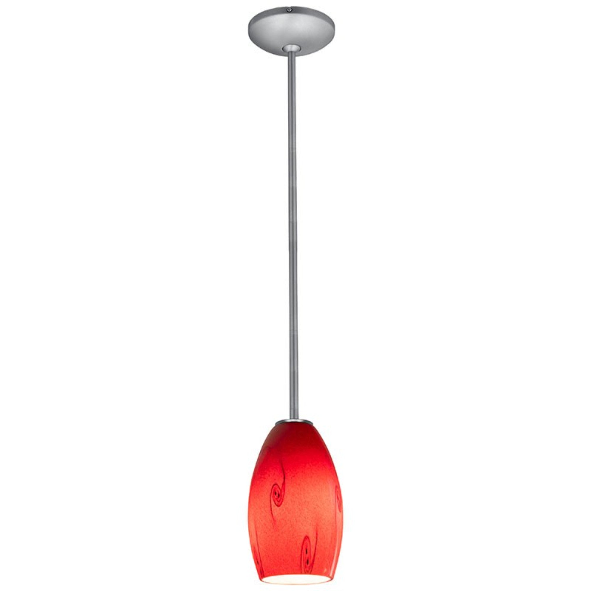 Merlot 8" Pendant, Brushed Steel Finish, Red Sky Diffuser, Rod - Bees Lighting