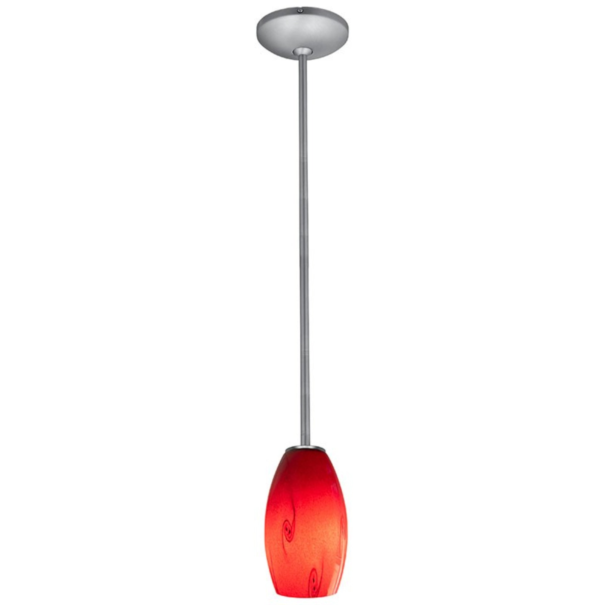 Merlot 8" Pendant, Brushed Steel Finish, Red Sky Diffuser, Rod - Bees Lighting