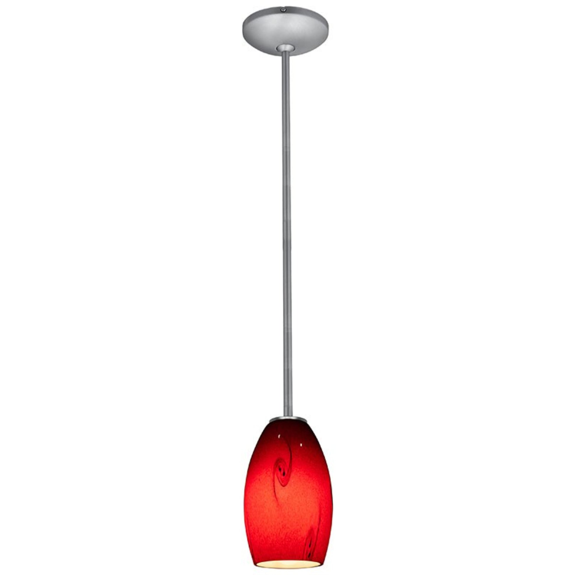 Merlot 8" Pendant, Brushed Steel Finish, Red Sky Diffuser, Rod - Bees Lighting