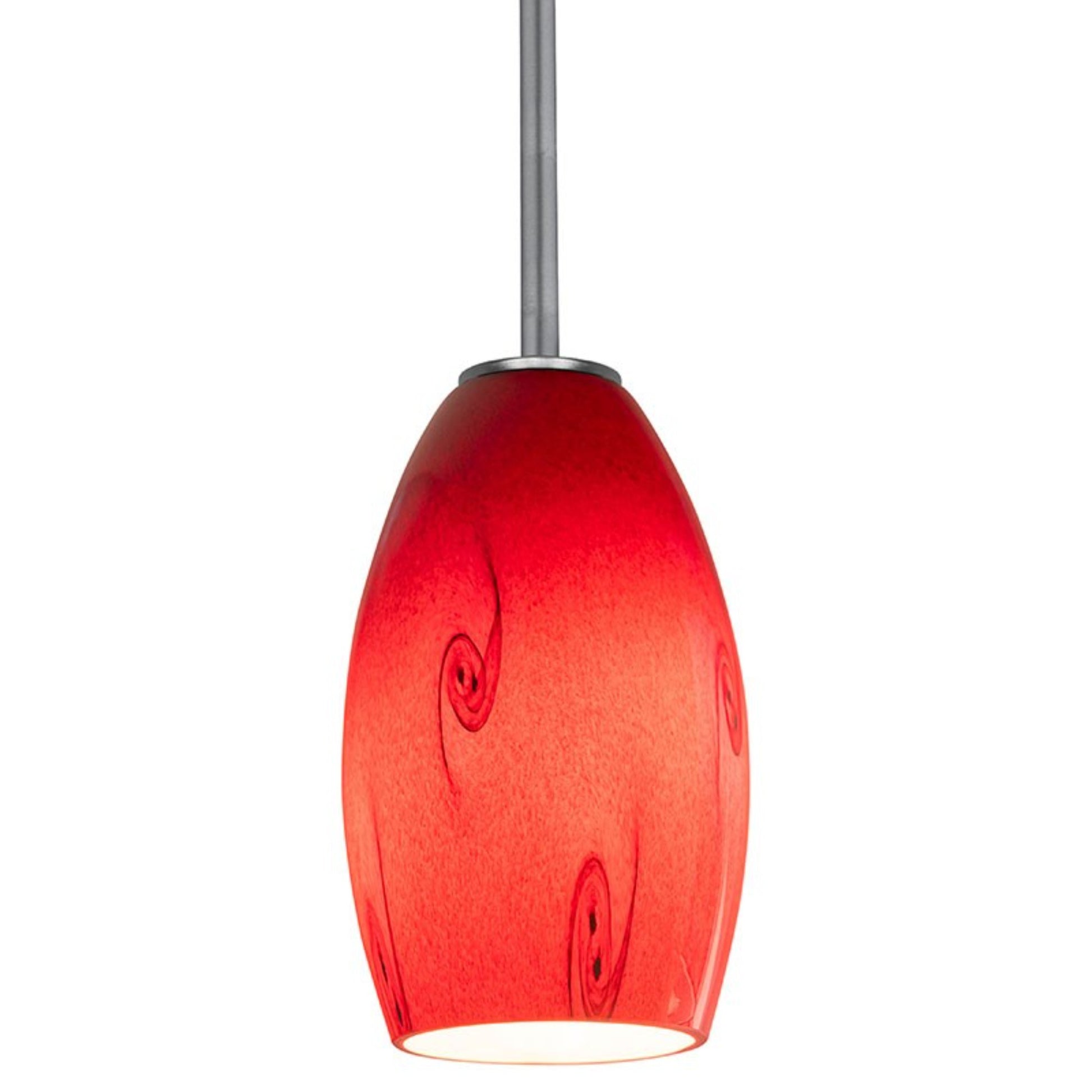 Merlot 8" Pendant, Brushed Steel Finish, Red Sky Diffuser, Rod - Bees Lighting
