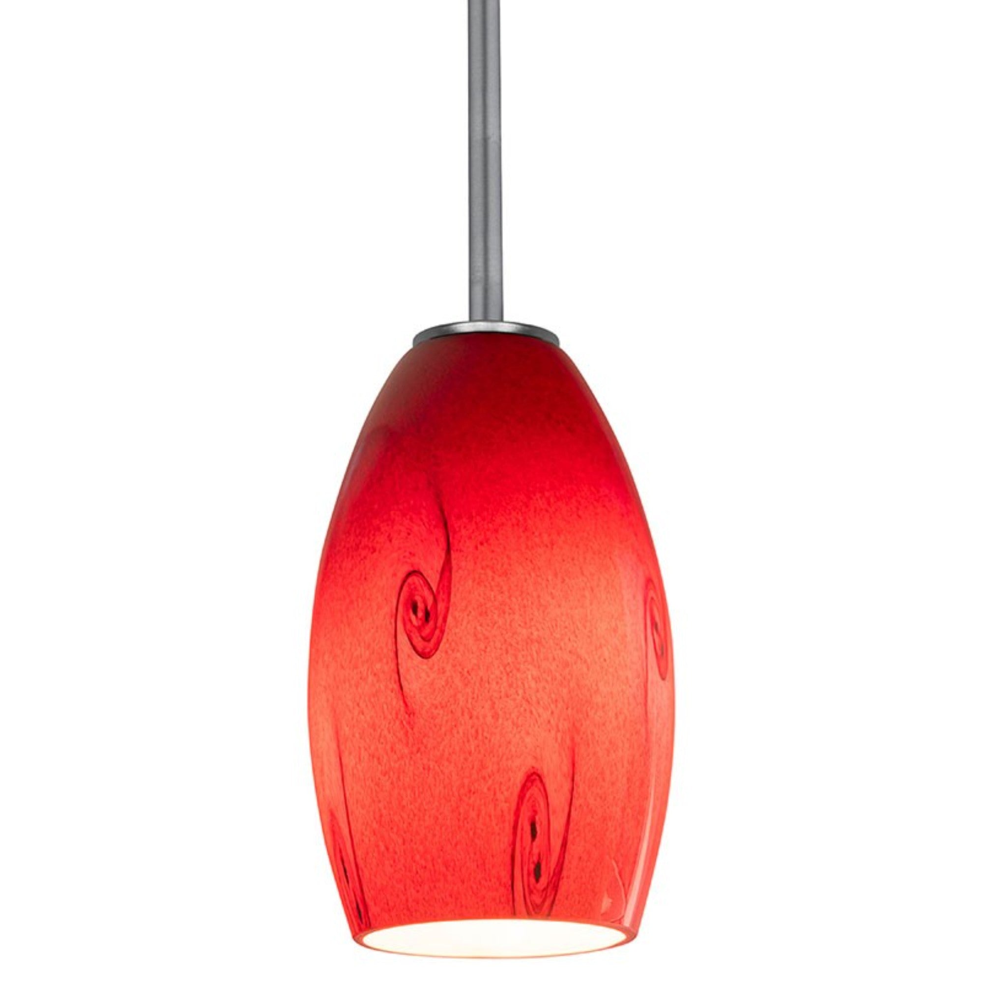 Merlot 8" Pendant, Brushed Steel Finish, Red Sky Diffuser, Rod - Bees Lighting