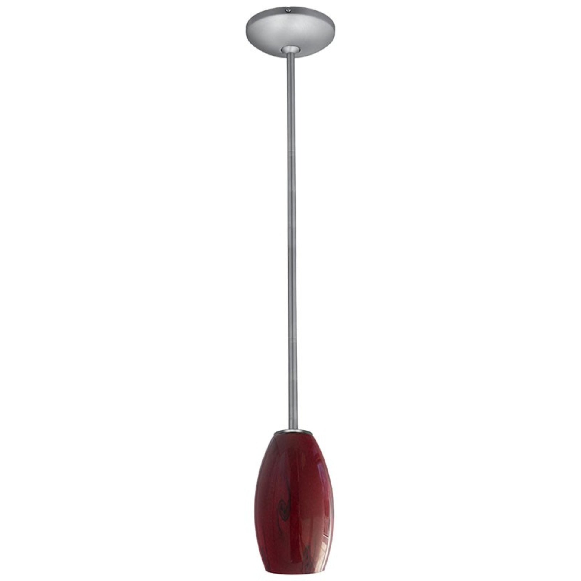 Merlot 8" Pendant, Brushed Steel Finish, Red Sky Diffuser, Rod - Bees Lighting