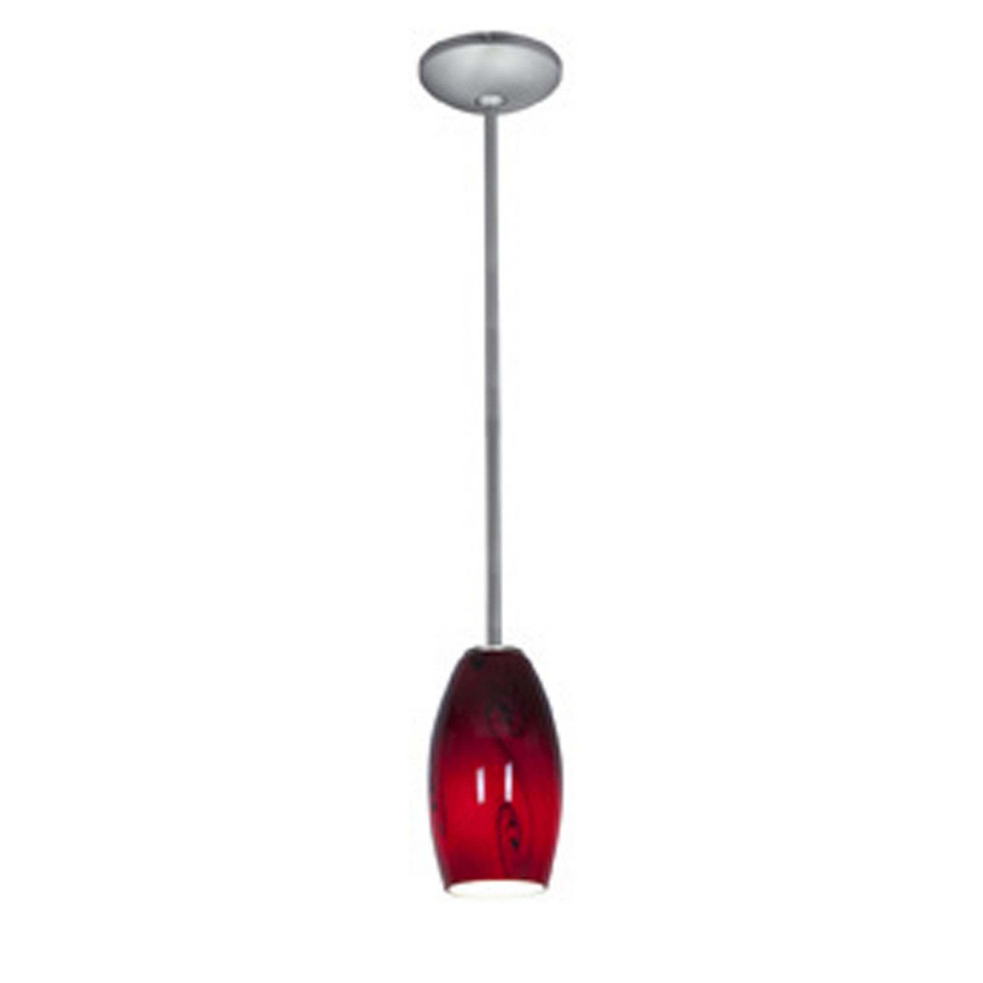 Merlot 8" Pendant, Brushed Steel Finish, Red Sky Diffuser, Rod - Bees Lighting