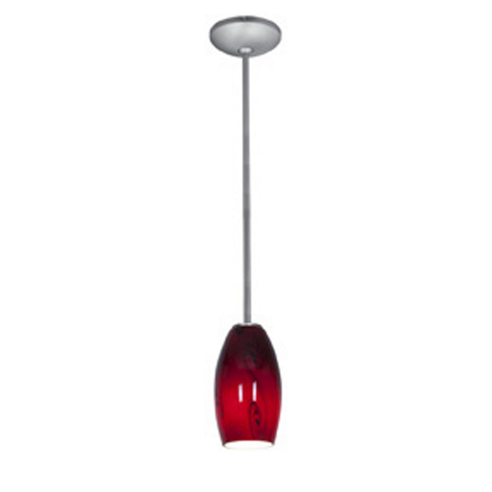 Merlot 8" Pendant, Brushed Steel Finish, Red Sky Diffuser, Rod - Bees Lighting