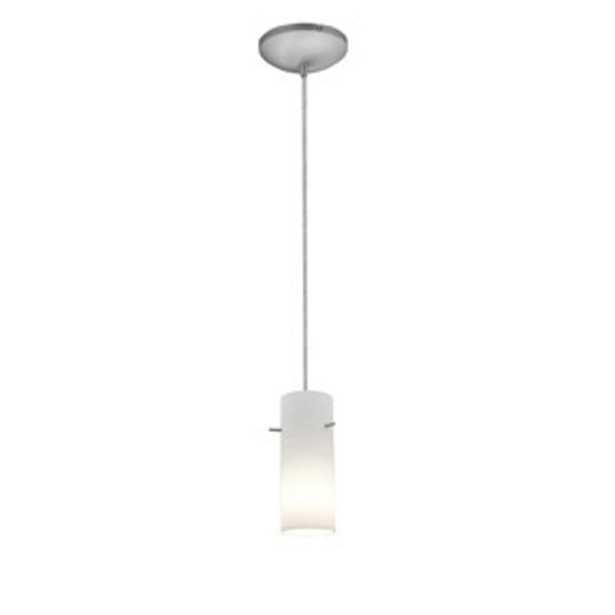 Cylinder 10" Pendant, Brushed Steel Finish, Opal Diffuser, Cord