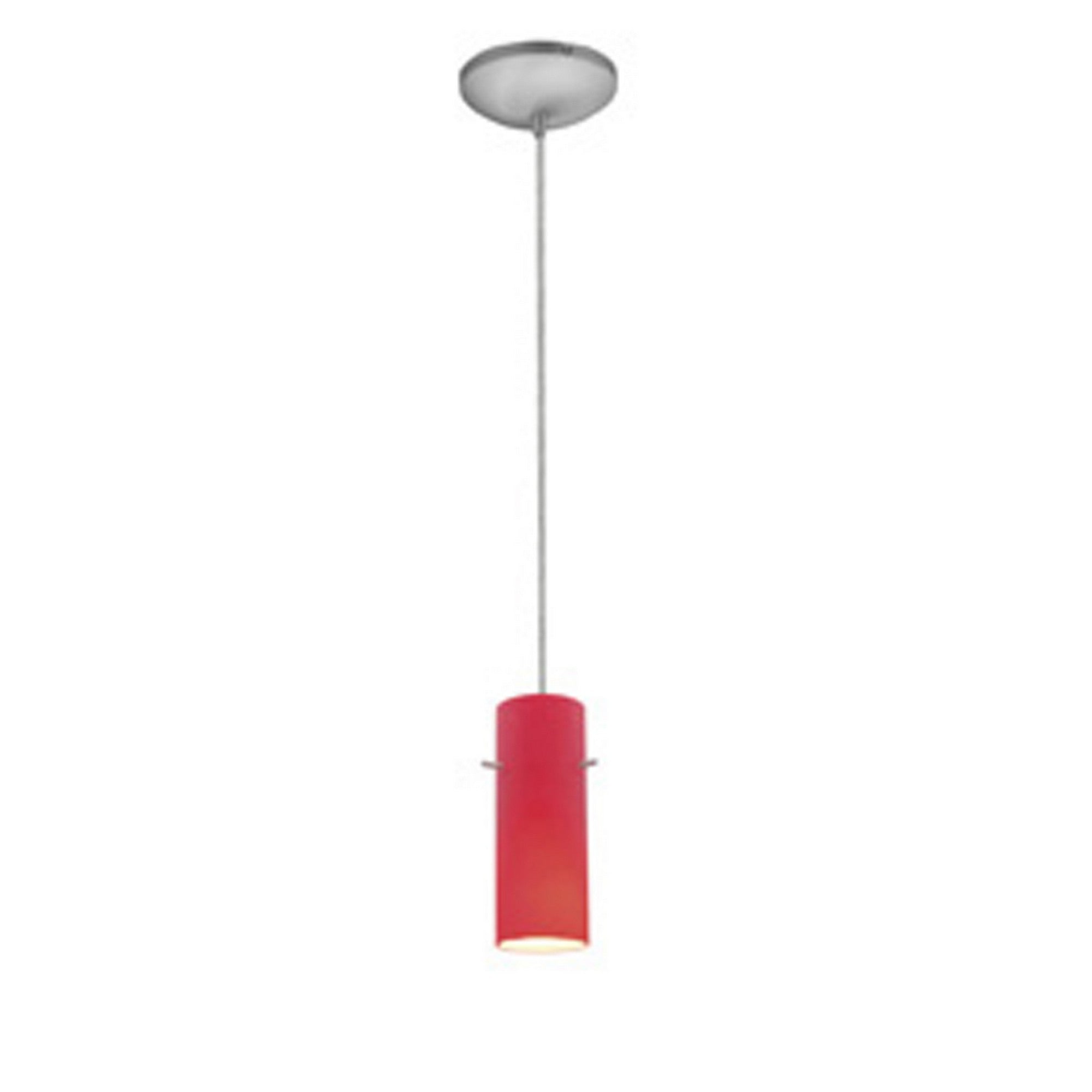 Cylinder 10" Pendant, Brushed Steel Finish, Red Diffuser, Cord