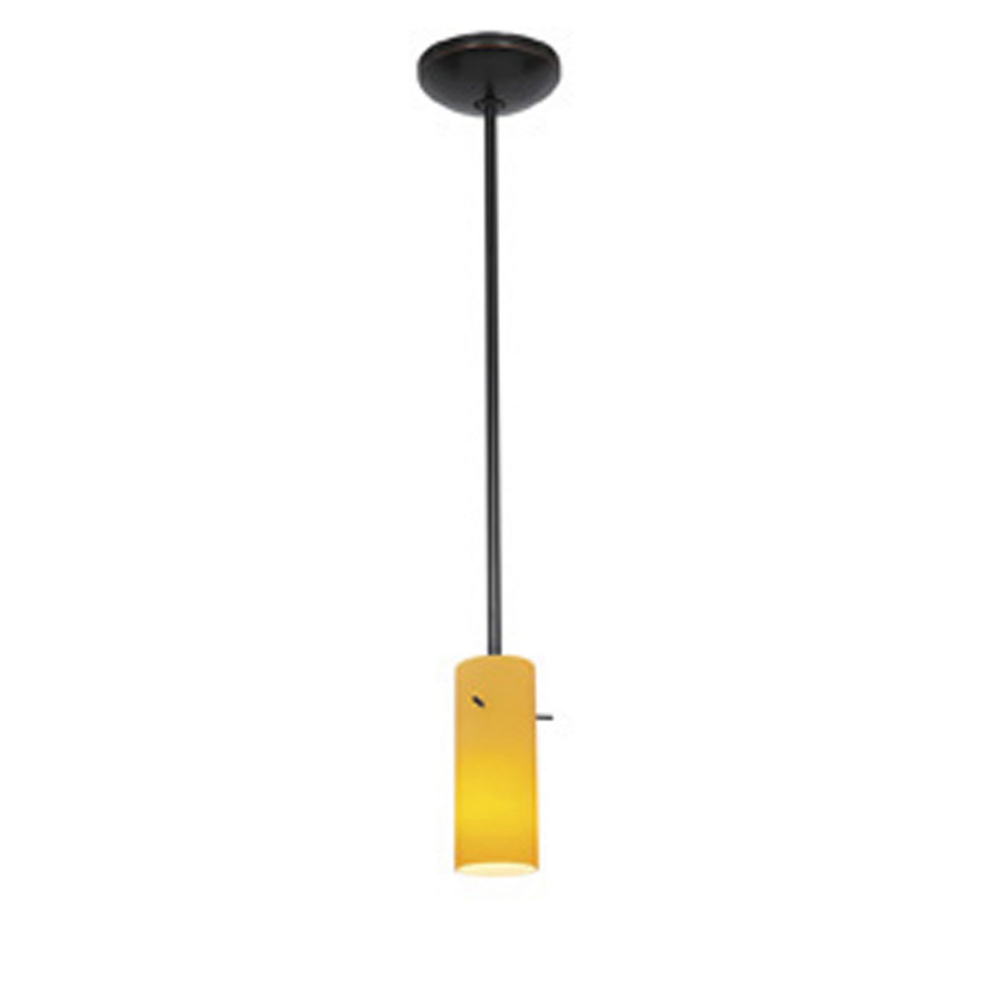 Cylinder 10" Pendant, Oil Rubbed Bronze Finish, Amber Diffuser, Rod
