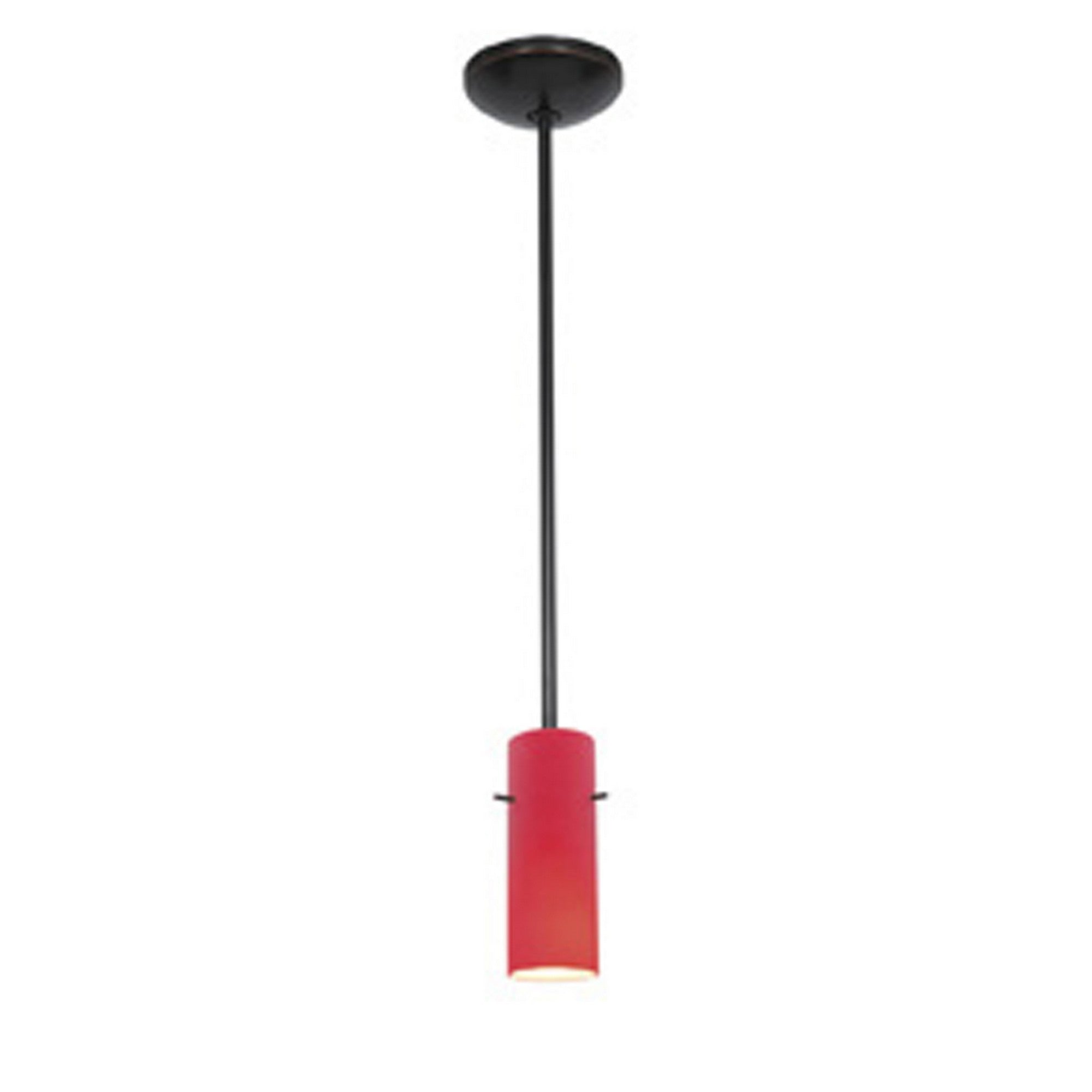 Cylinder 10" Pendant, Oil Rubbed Bronze Finish, Red Diffuser, Rod