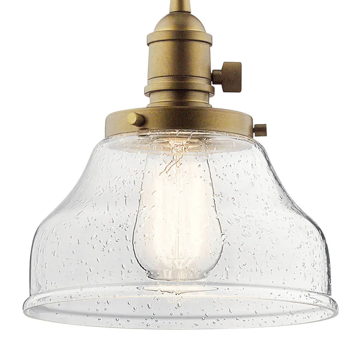 Avery 9" Mini Bell Pendant Light with Clear Seeded Glass, Natural Brass Finish - Bees Lighting